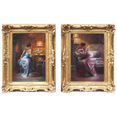 Superb Pair of Interior Oil Paintings by Max Carlier, circa 1900
