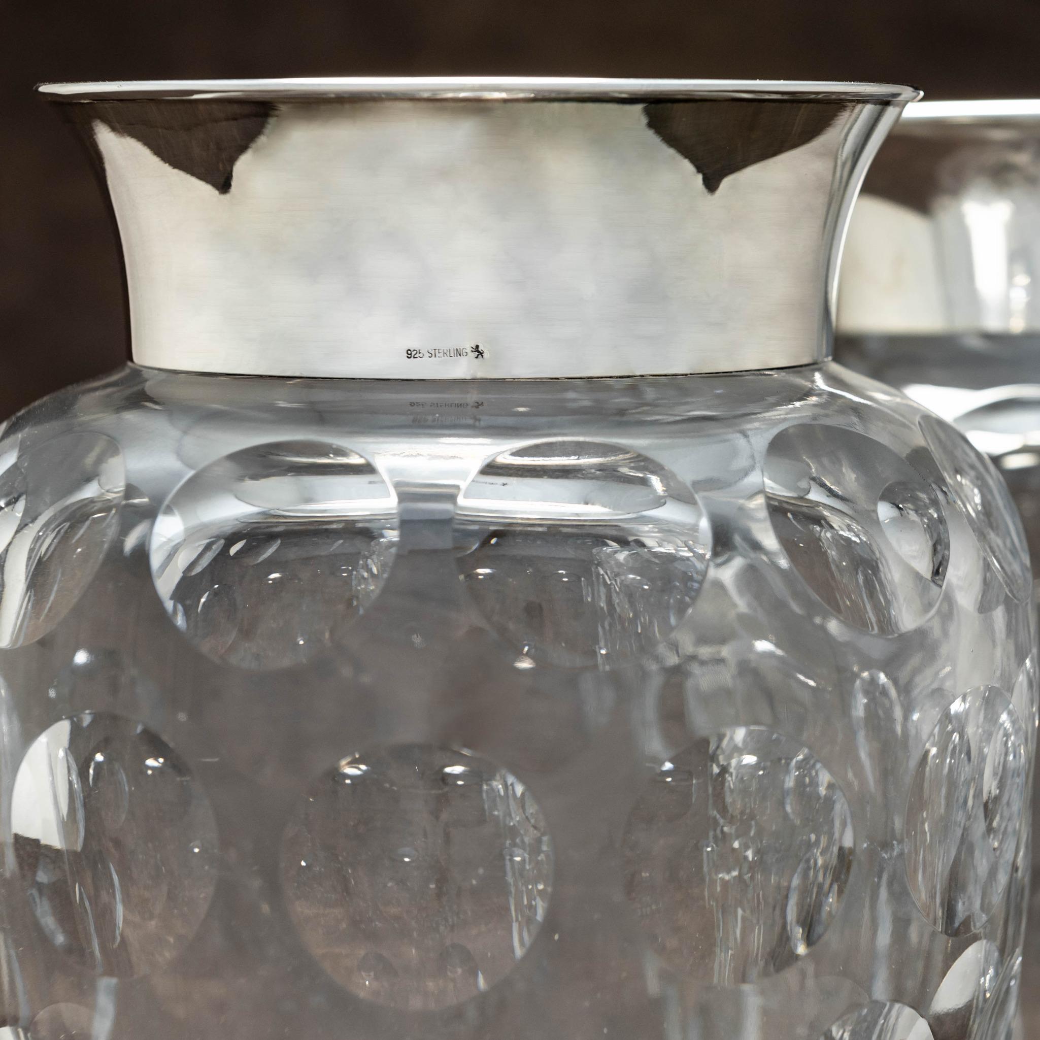 Superb Pair of Large Cut Glass Vases with Silver Collars, circa 1960s In Good Condition In London, GB