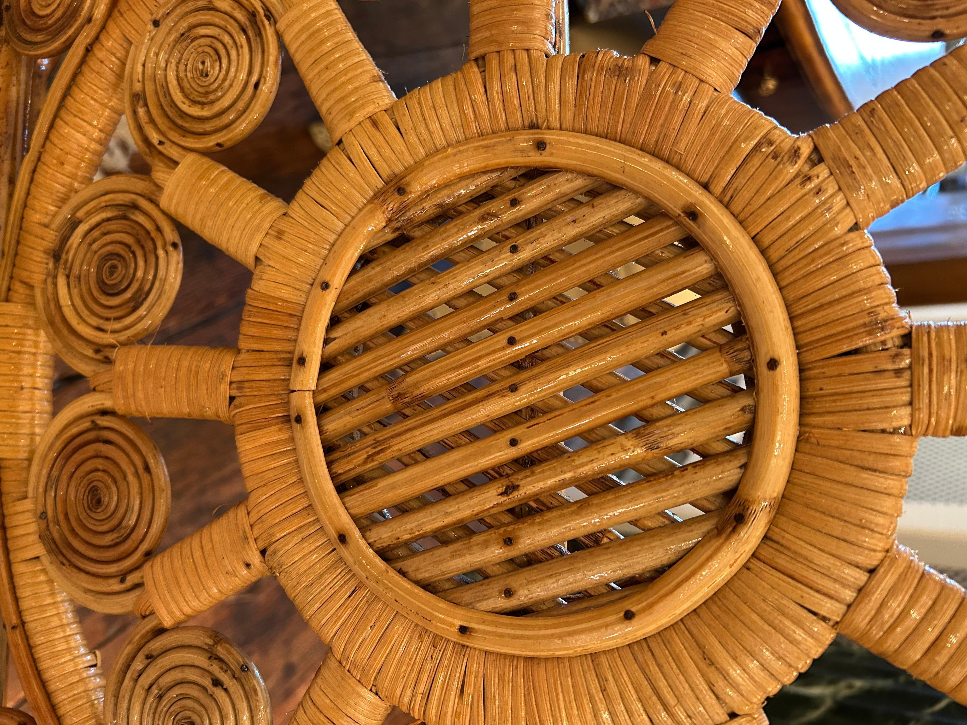 Superb Pair of Large Ornately Decorative Lacquered Rattan & Bamboo Club Chairs In Good Condition For Sale In Hopewell, NJ