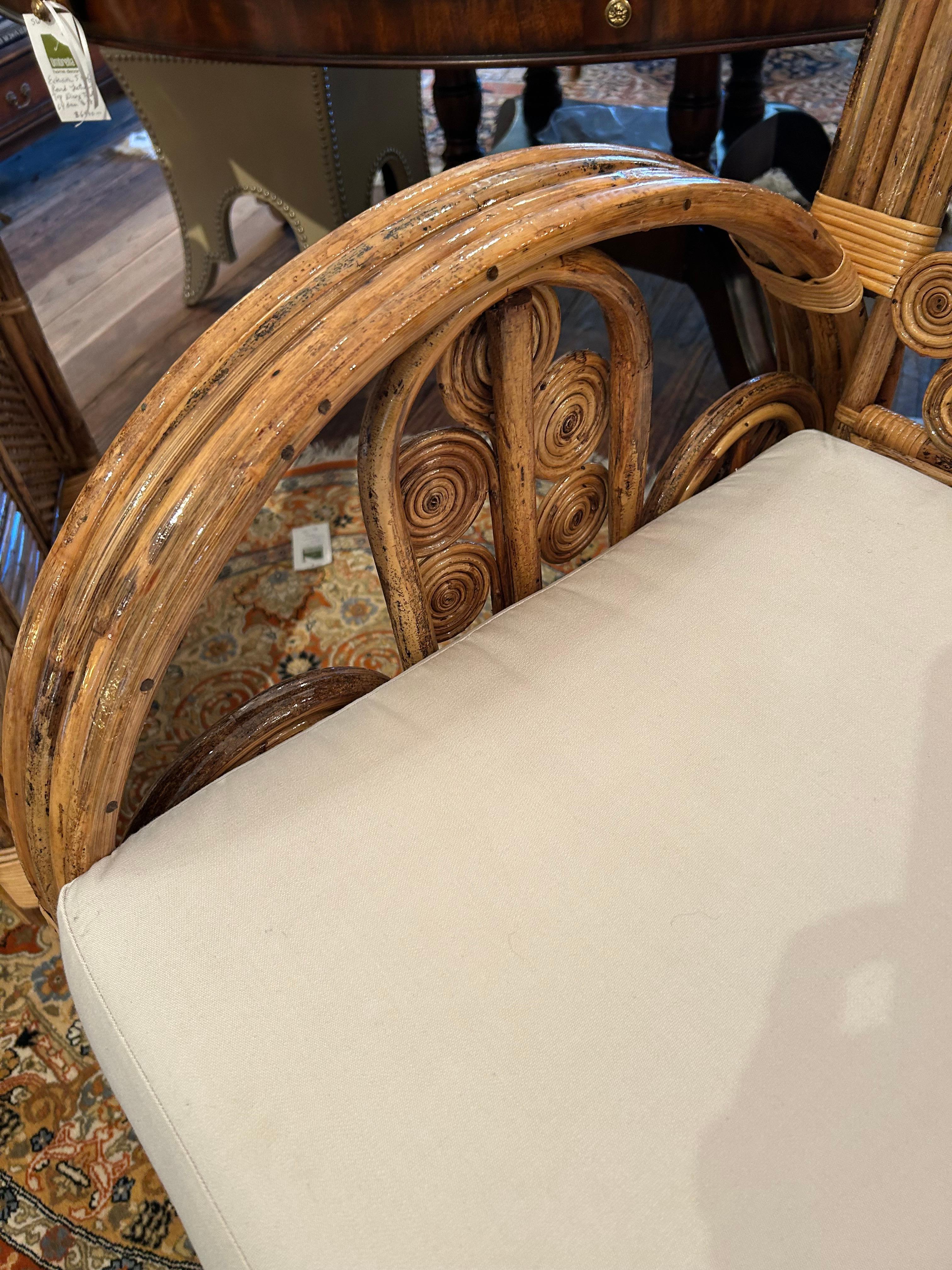 Superb Pair of Large Ornately Decorative Lacquered Rattan & Bamboo Club Chairs For Sale 1