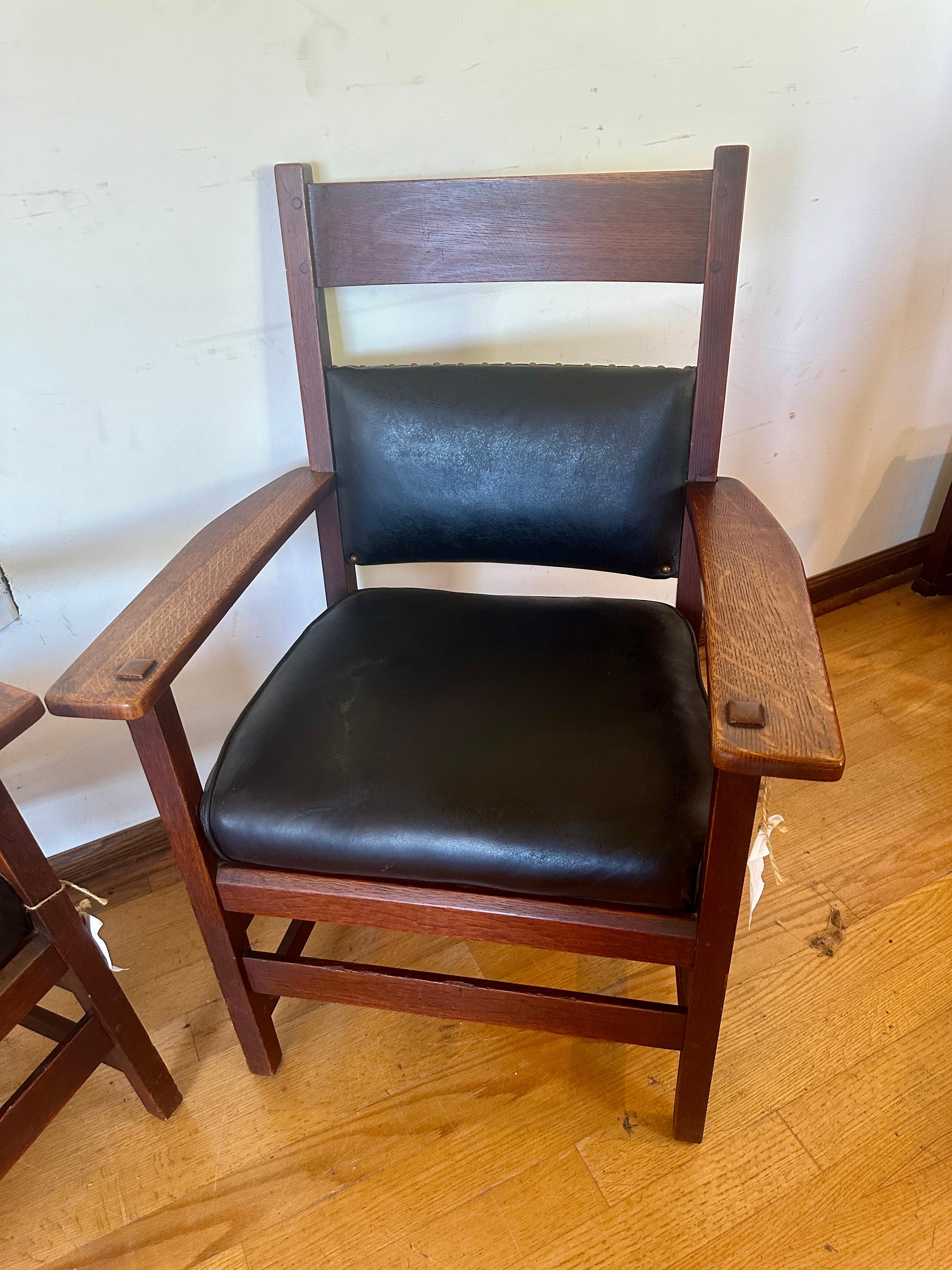 SUPERB Pair of L&JG Stickley Chairs circa 1910 -BRANDED Signed Model 848  w4815 3