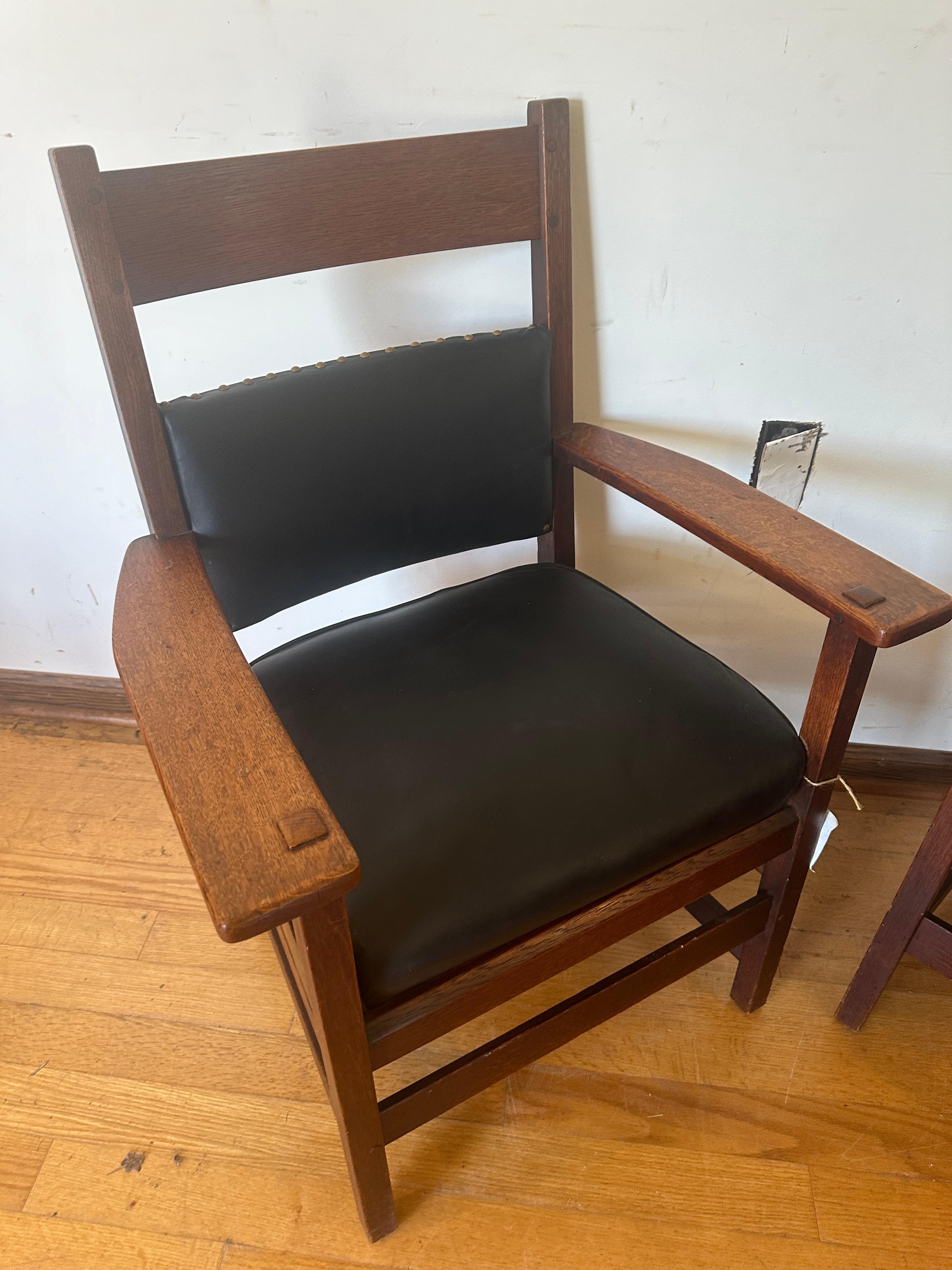 SUPERB Pair of L&JG Stickley Chairs circa 1910 -BRANDED Signed Model 848  w4815 5