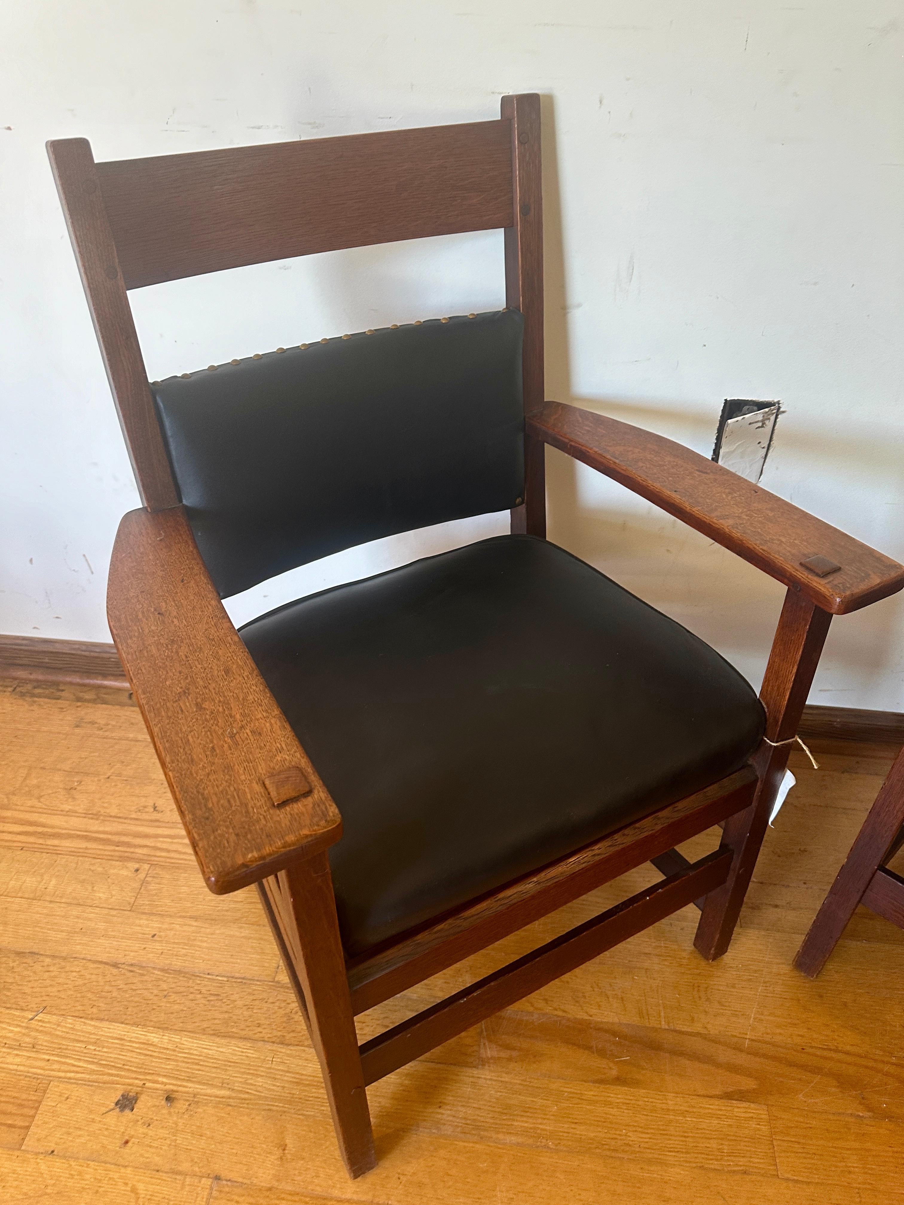 SUPERB Pair of L&JG Stickley Chairs circa 1910 -BRANDED Signed Model 848  w4815 6