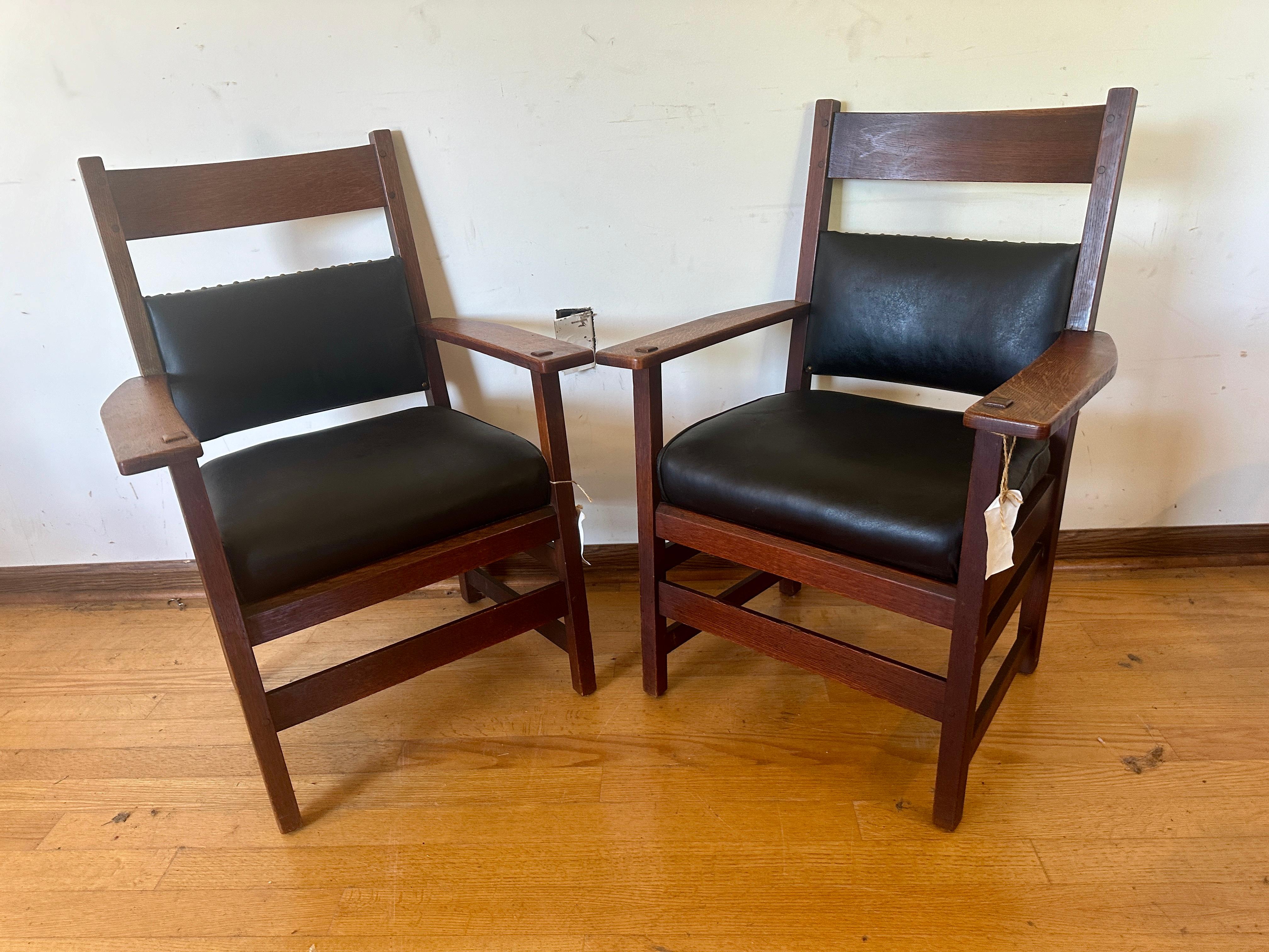 SUPERB Pair of L&JG Stickley Chairs circa 1910 -BRANDED Signed Model 848  w4815 7