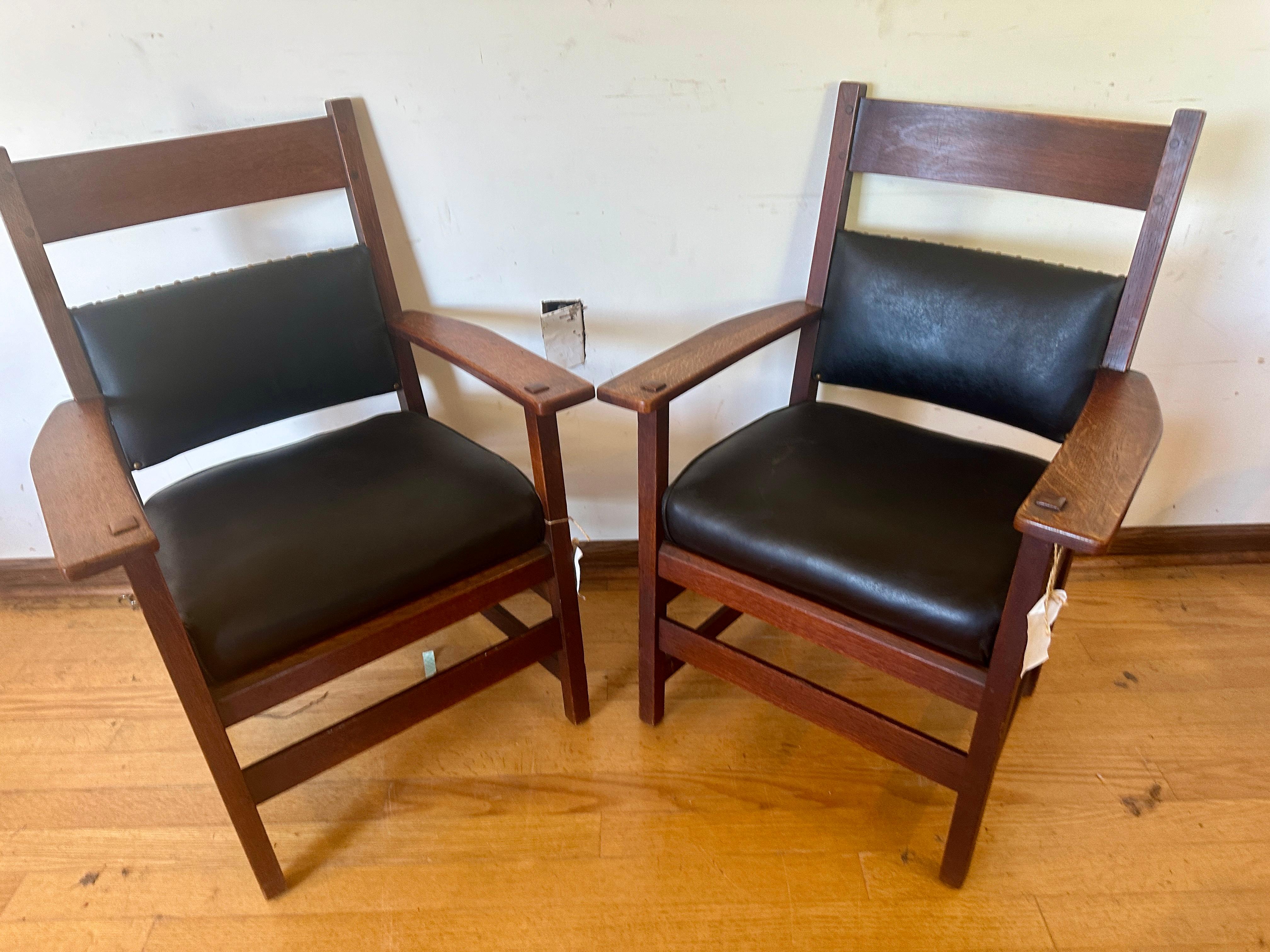 SUPERB Pair of L&JG Stickley Chairs circa 1910 -BRANDED Signed Model 848  w4815 8
