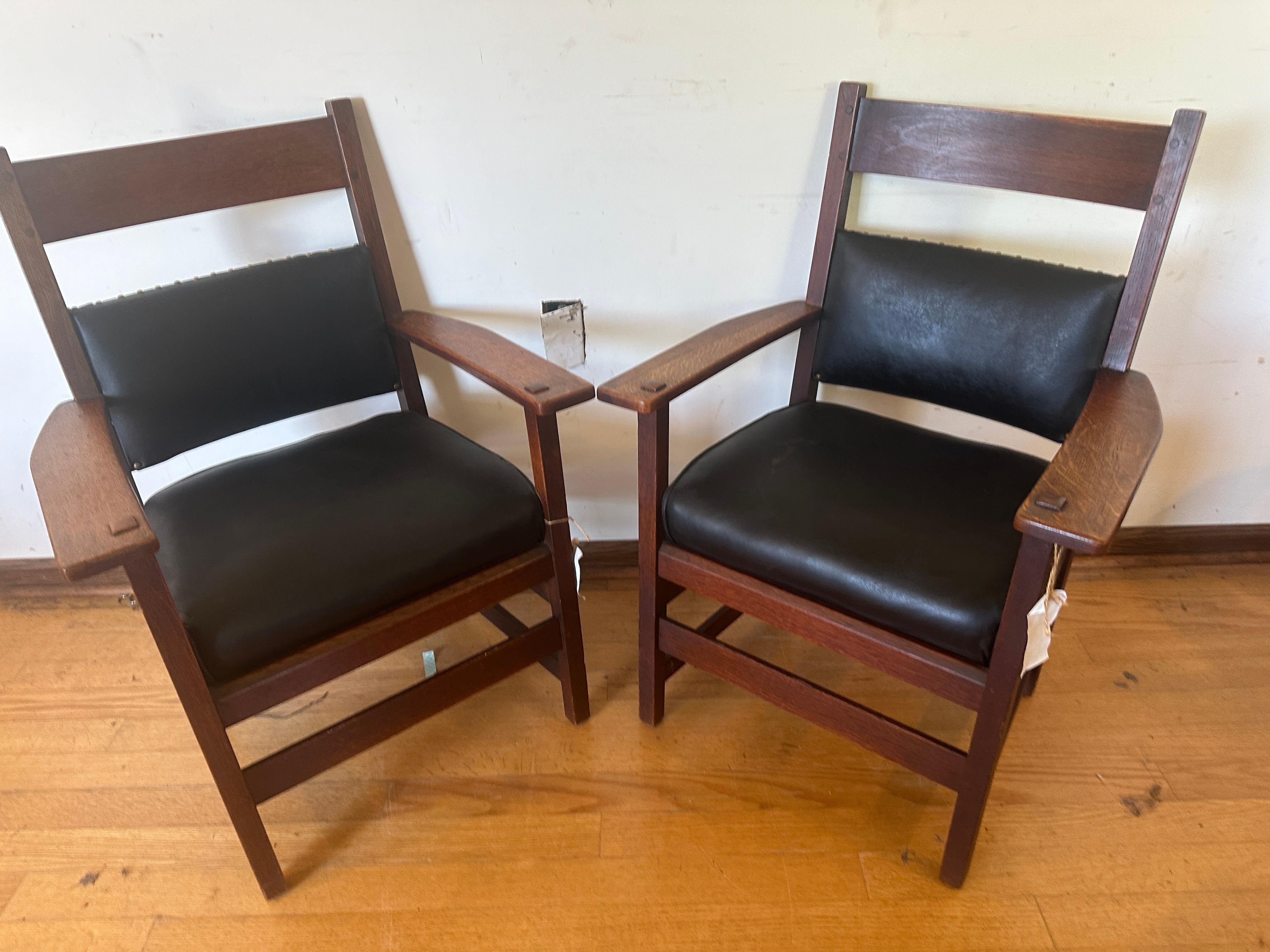 SUPERB Pair of L&JG Stickley Chairs circa 1910 -BRANDED Signed Model 848  w4815 9