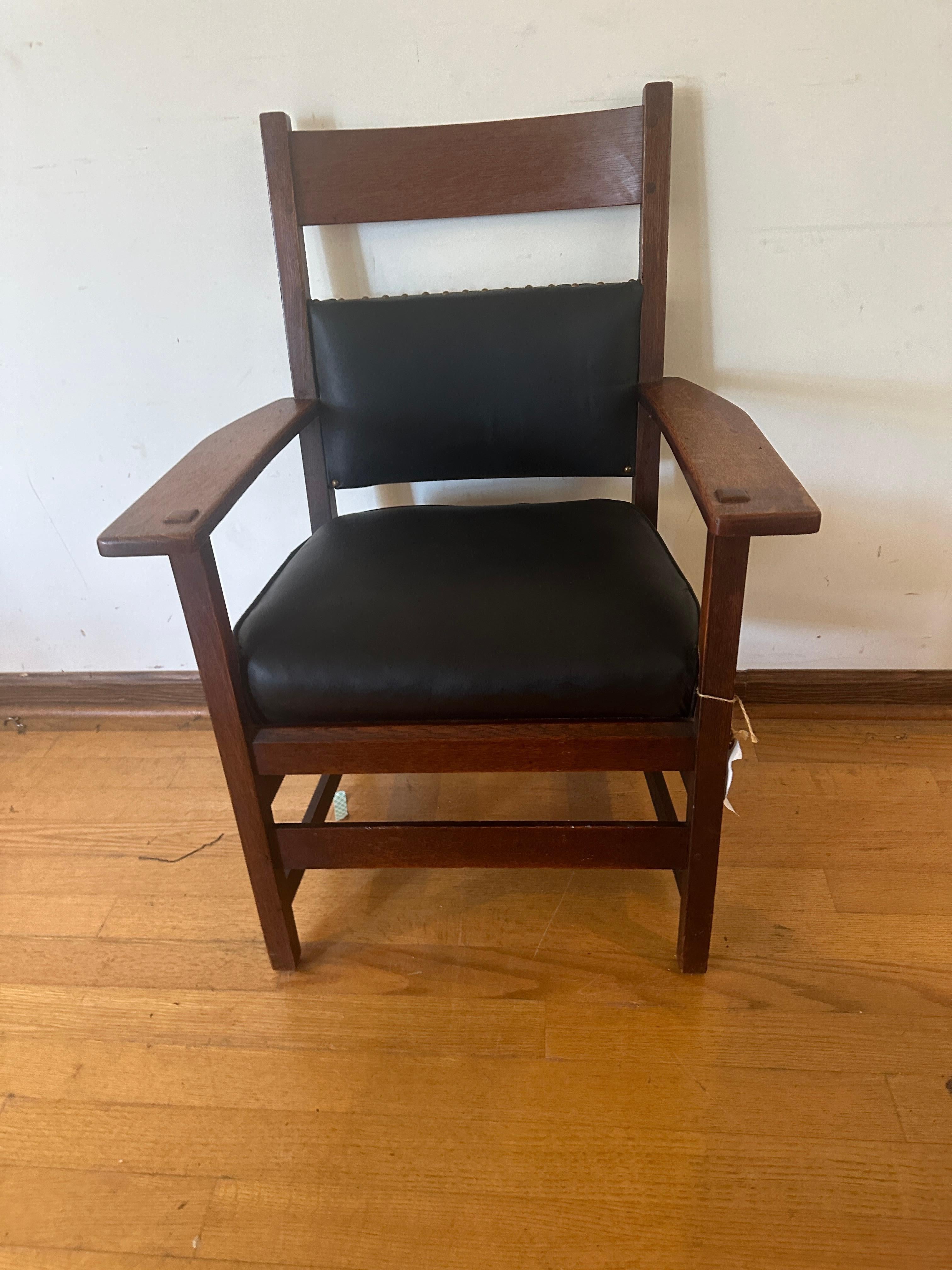 Early 20th Century SUPERB Pair of L&JG Stickley Chairs circa 1910 -BRANDED Signed Model 848  w4815
