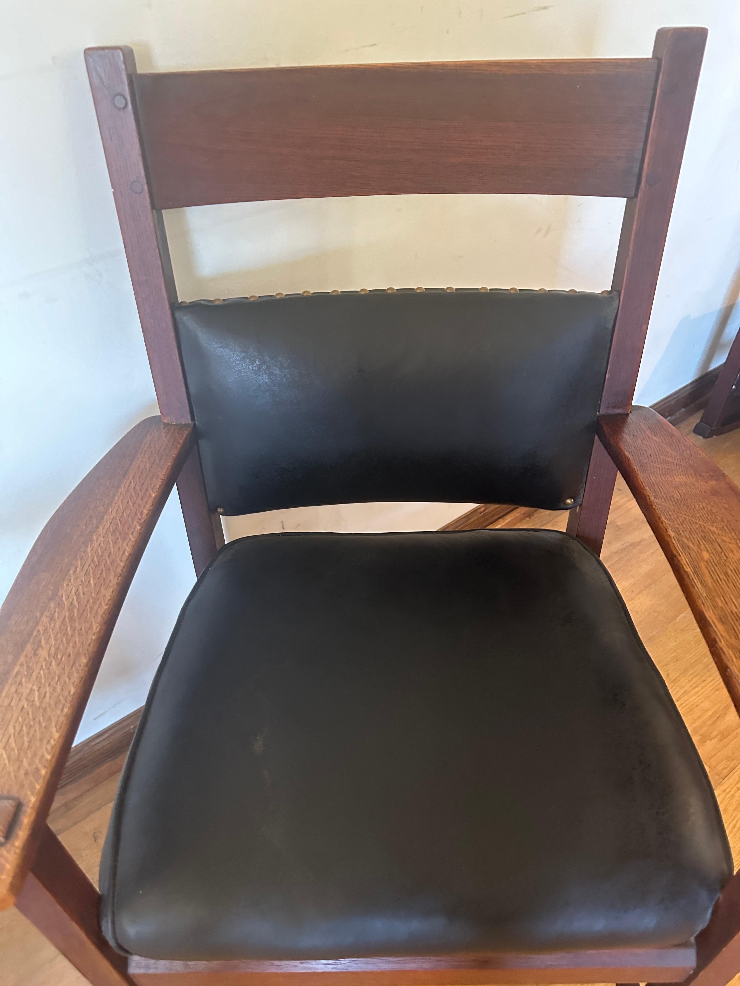 SUPERB Pair of L&JG Stickley Chairs circa 1910 -BRANDED Signed Model 848  w4815 1