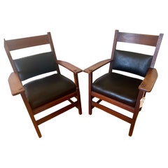 SUPERB Pair of L&JG Stickley Chairs circa 1910 -BRANDED Signed Model 848  w4815