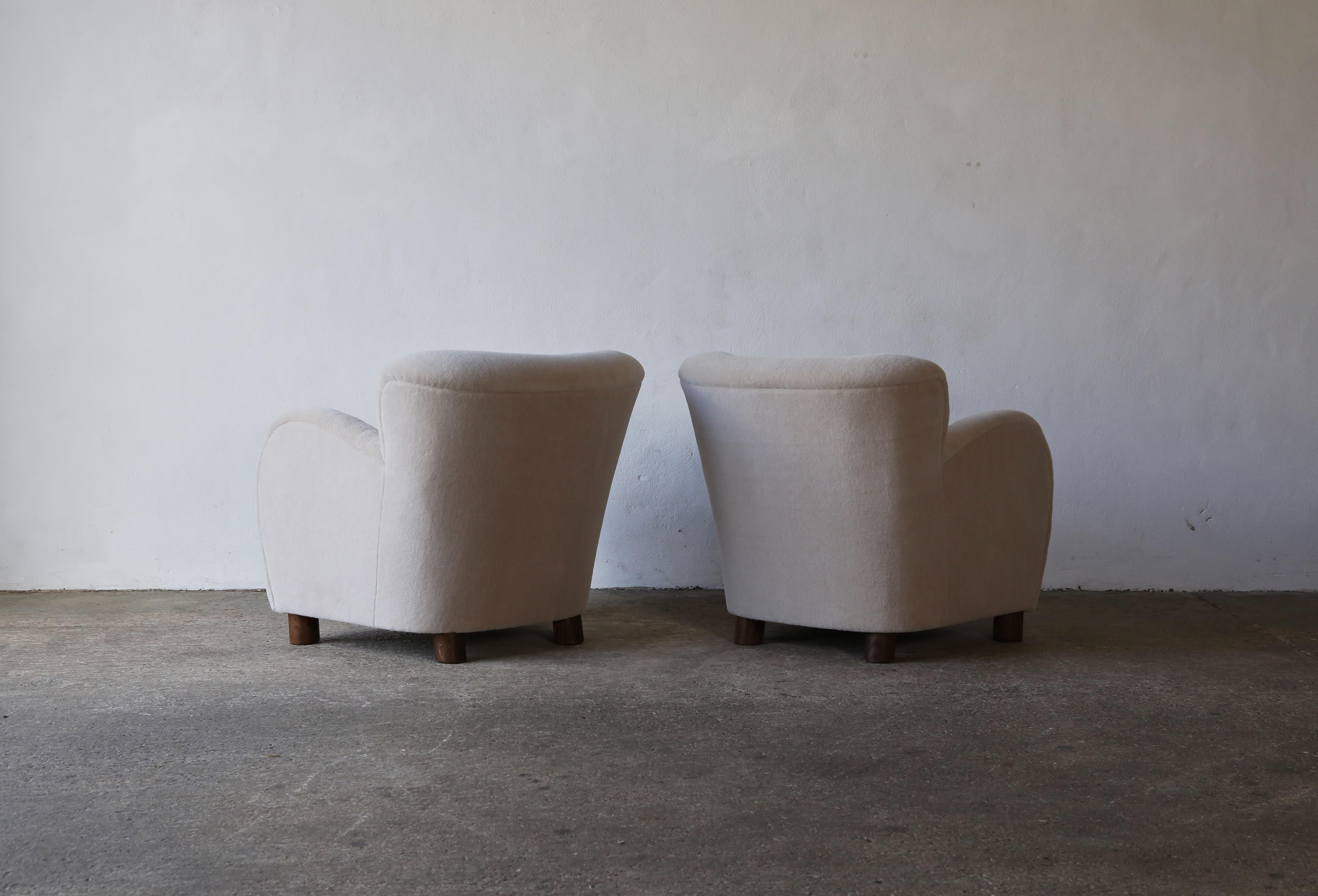 British Superb Pair of Lounge Chairs, Newly Upholstered in Pure Alpaca