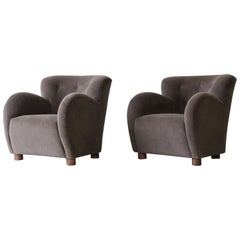 Superb Pair of Lounge Chairs, Upholstered in Pure Taupe Alpaca