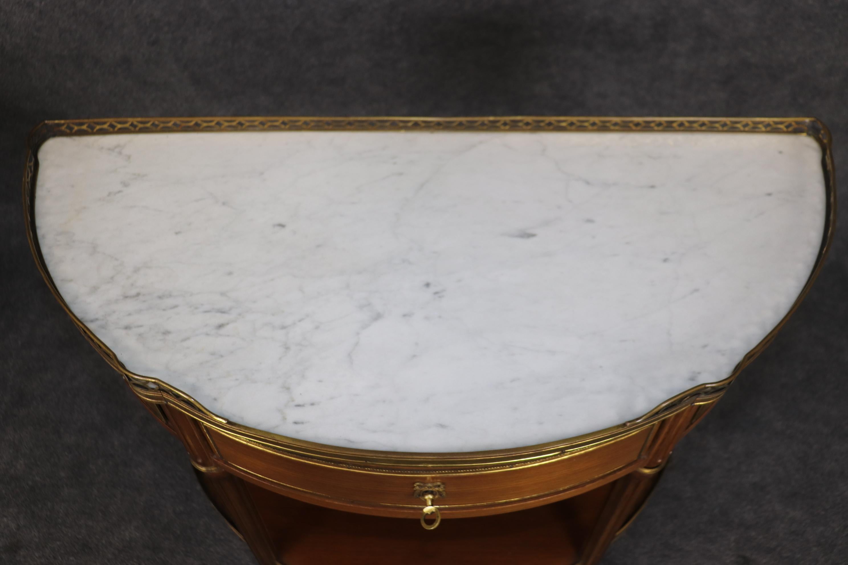  Superb Pair of Marble Top Bronze Mounted French Demilune Console Tables  For Sale 5