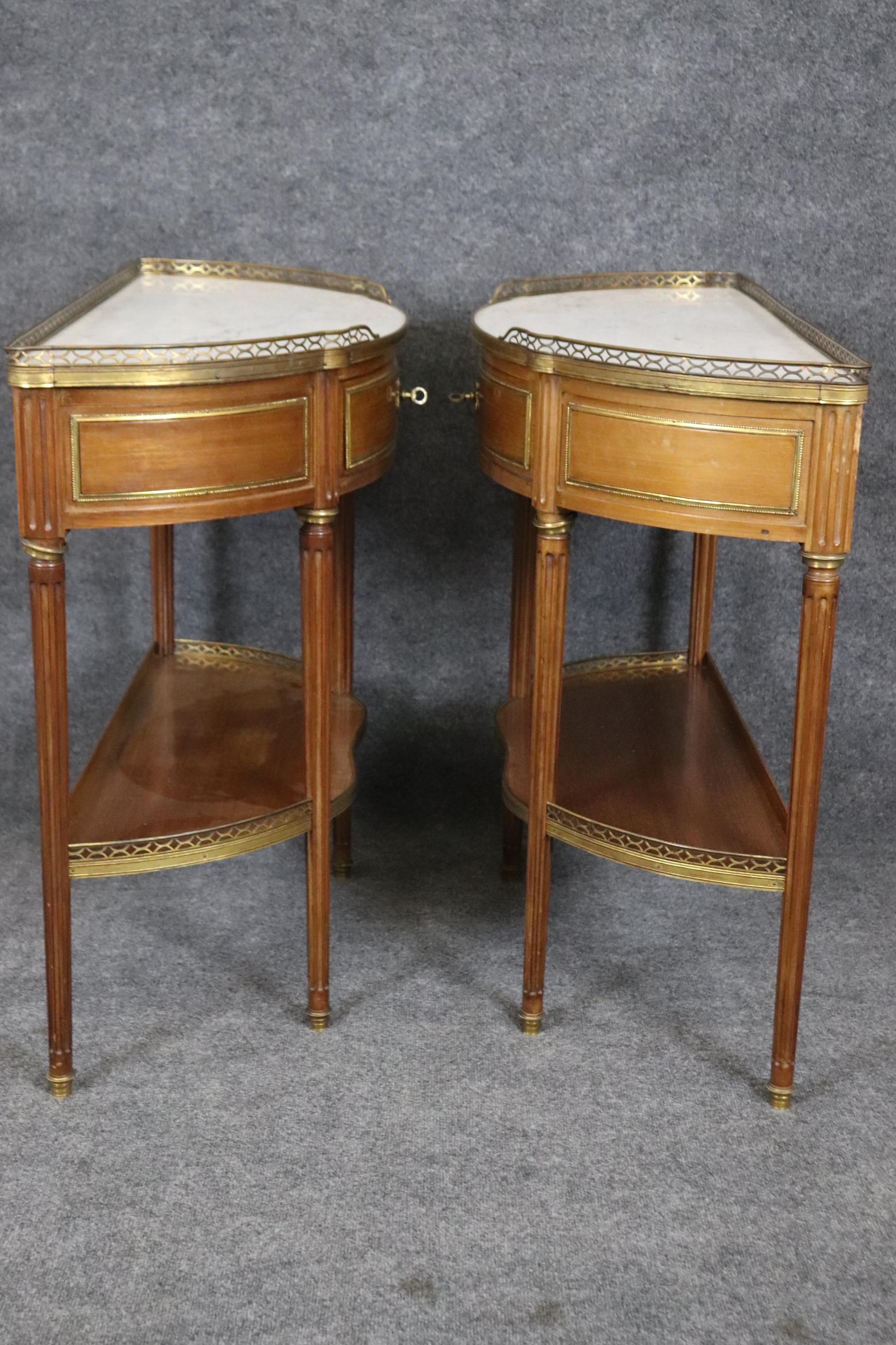  Superb Pair of Marble Top Bronze Mounted French Demilune Console Tables  For Sale 2