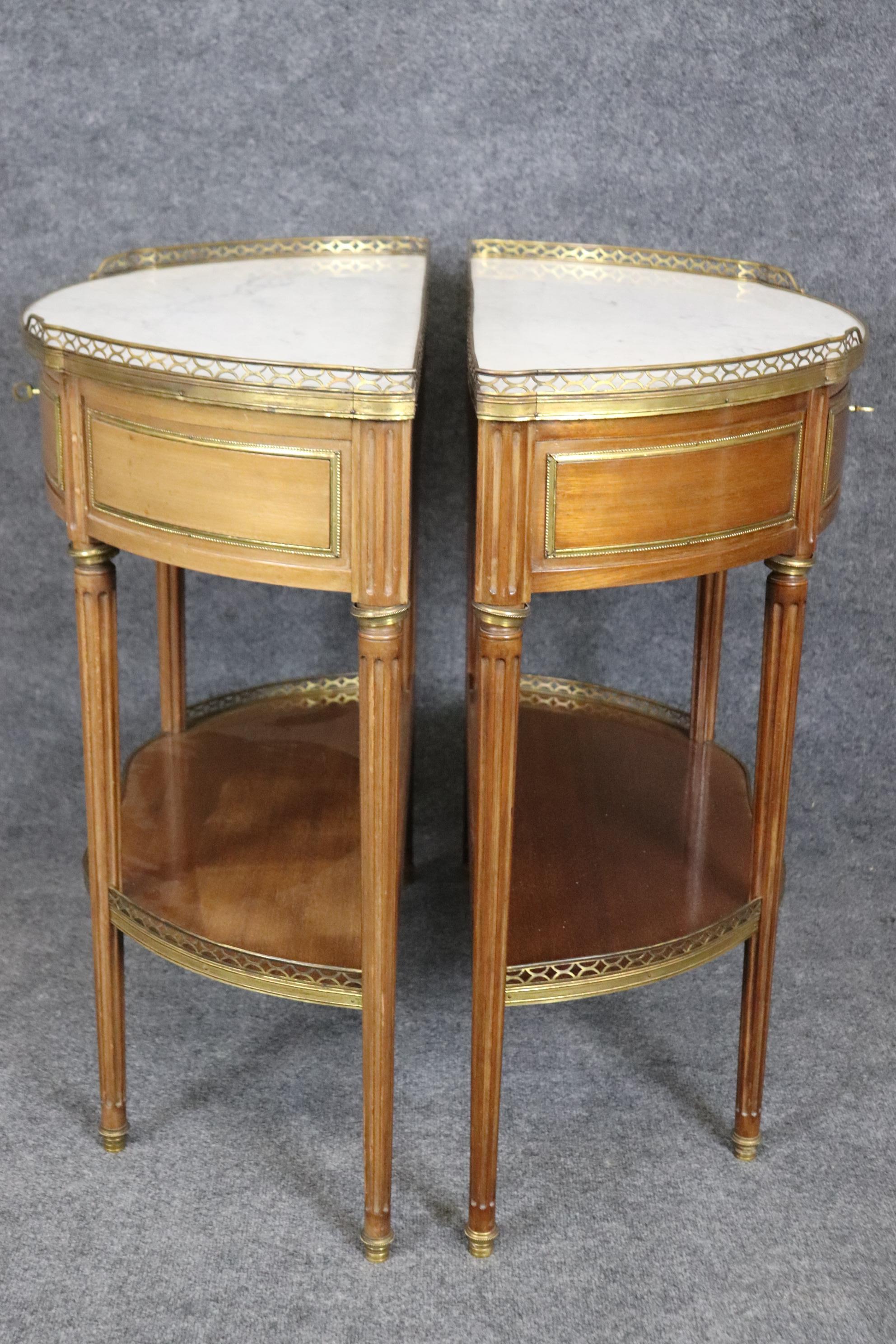  Superb Pair of Marble Top Bronze Mounted French Demilune Console Tables  For Sale 3