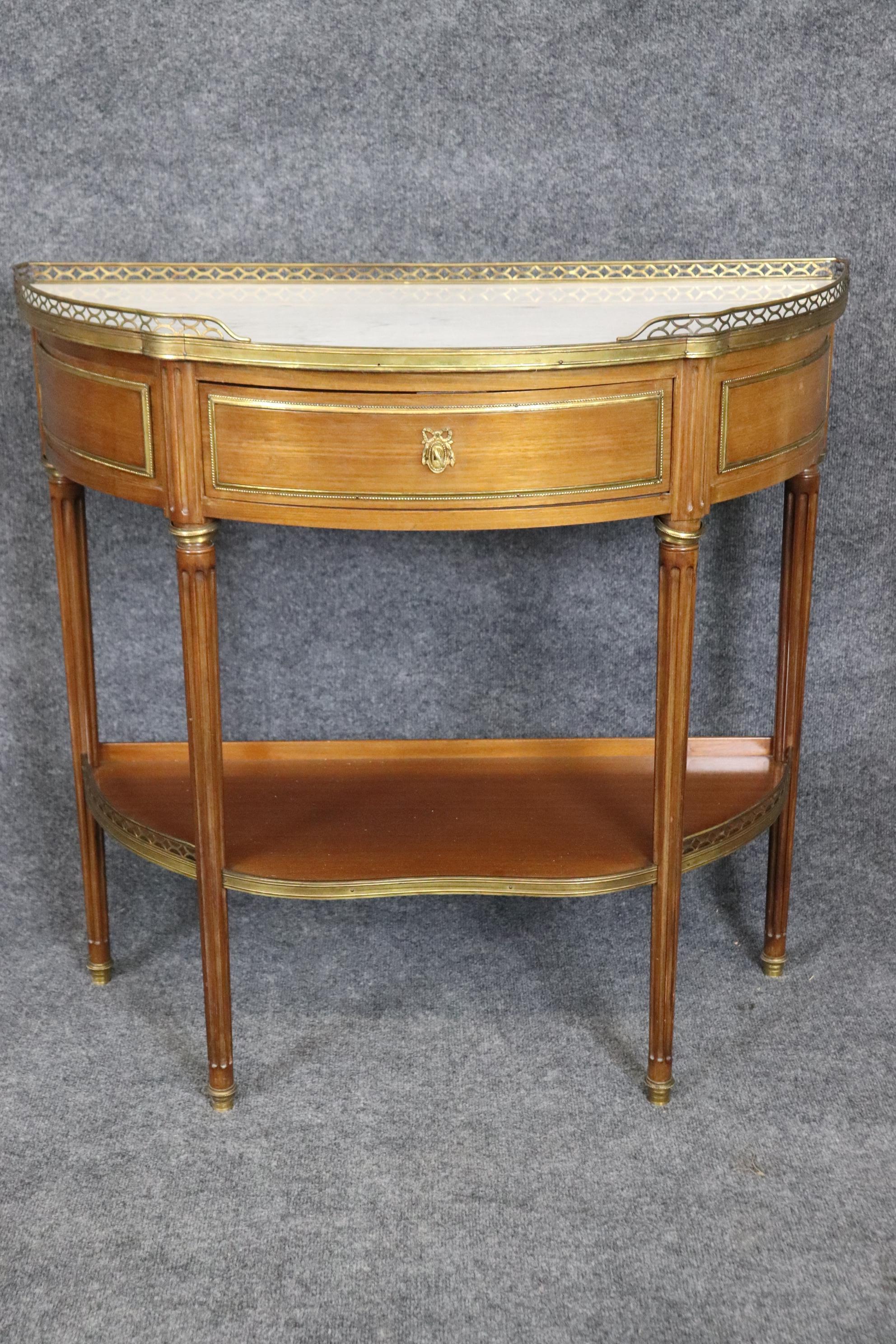  Superb Pair of Marble Top Bronze Mounted French Demilune Console Tables  For Sale 4
