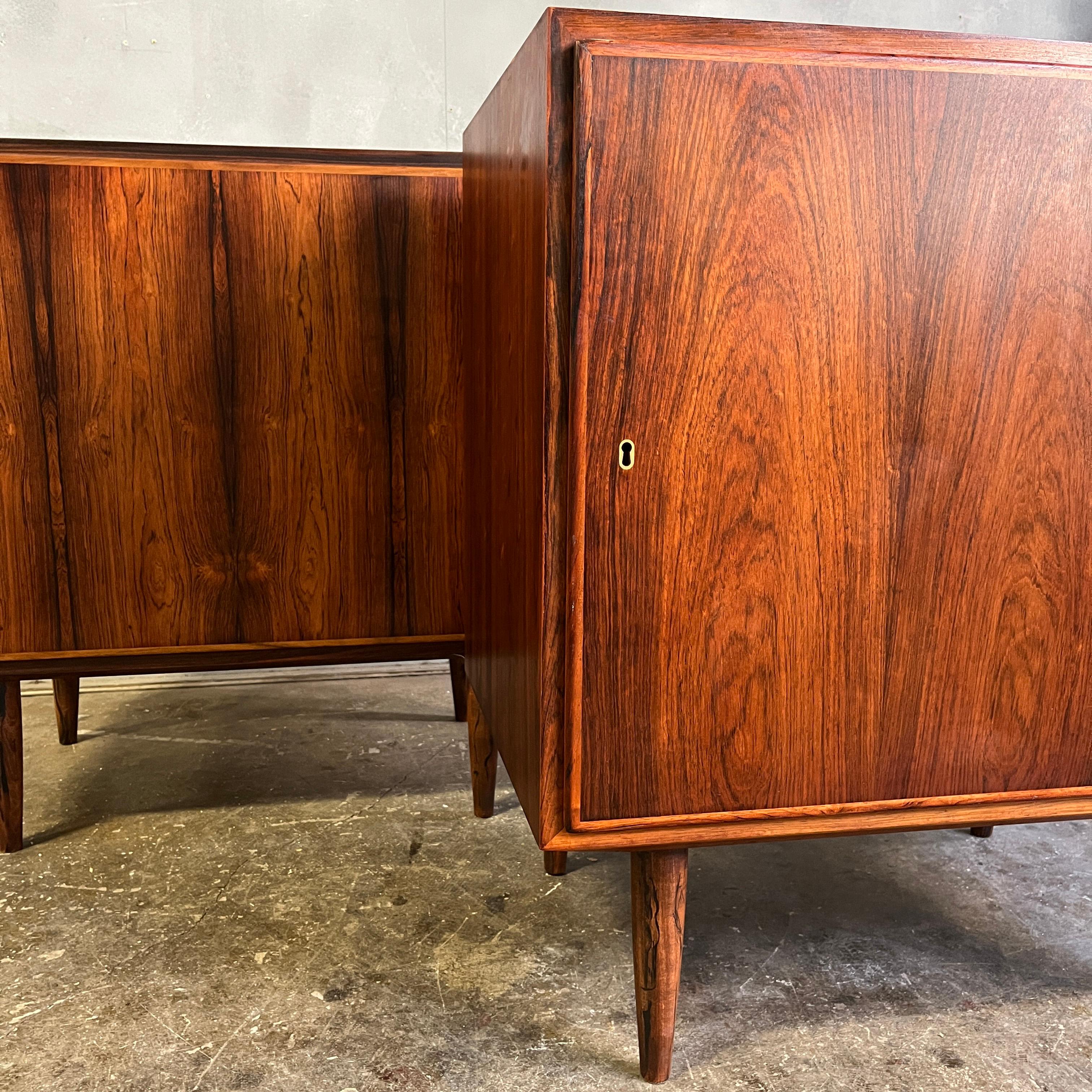 Brass Superb Pair of Midcentury Cabinets in Rosewood  For Sale