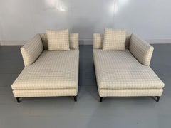 Superb Pair of Minotti “Andersen” Chaise Sofas Daybed in Geometric Linen Fabric