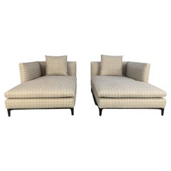 Superb Pair of Minotti “Andersen” Chaise Sofas Daybed in Geometric Linen Fabric