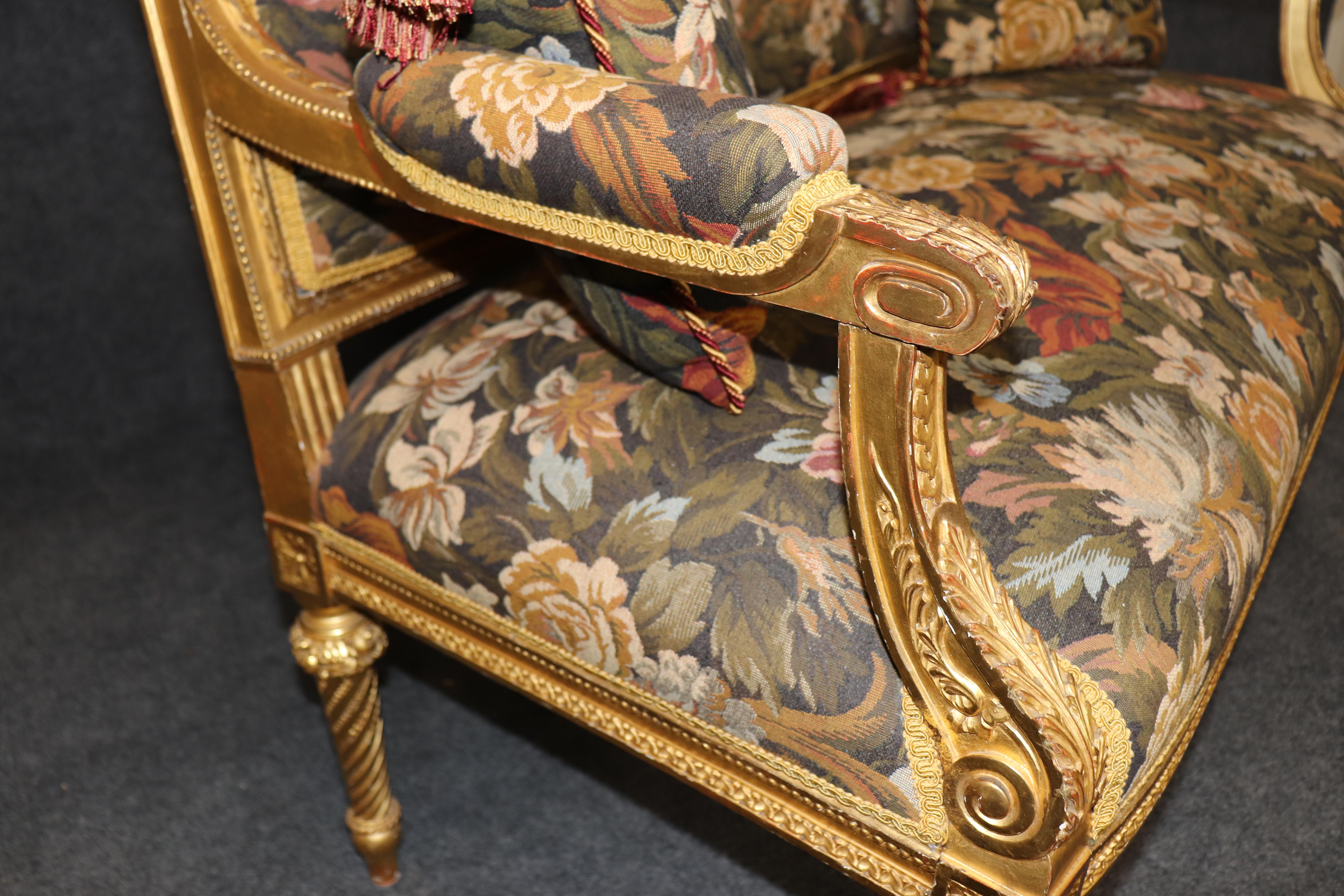 Gold Leaf Superb Pair of Naturalistic Carved Gilded with birds Louis XVI French Armchairs For Sale