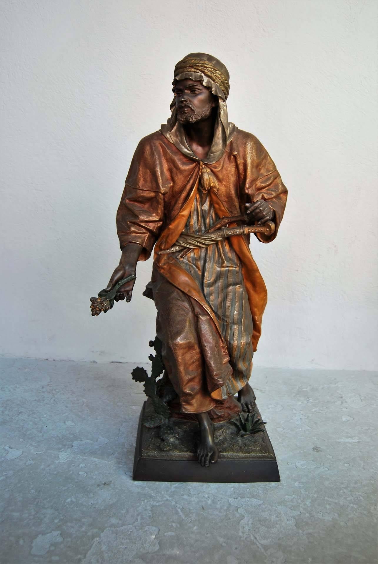 Superb Pair of Orientalist Spelter Sculptures by Anatole Guillot, 19th Century For Sale 4