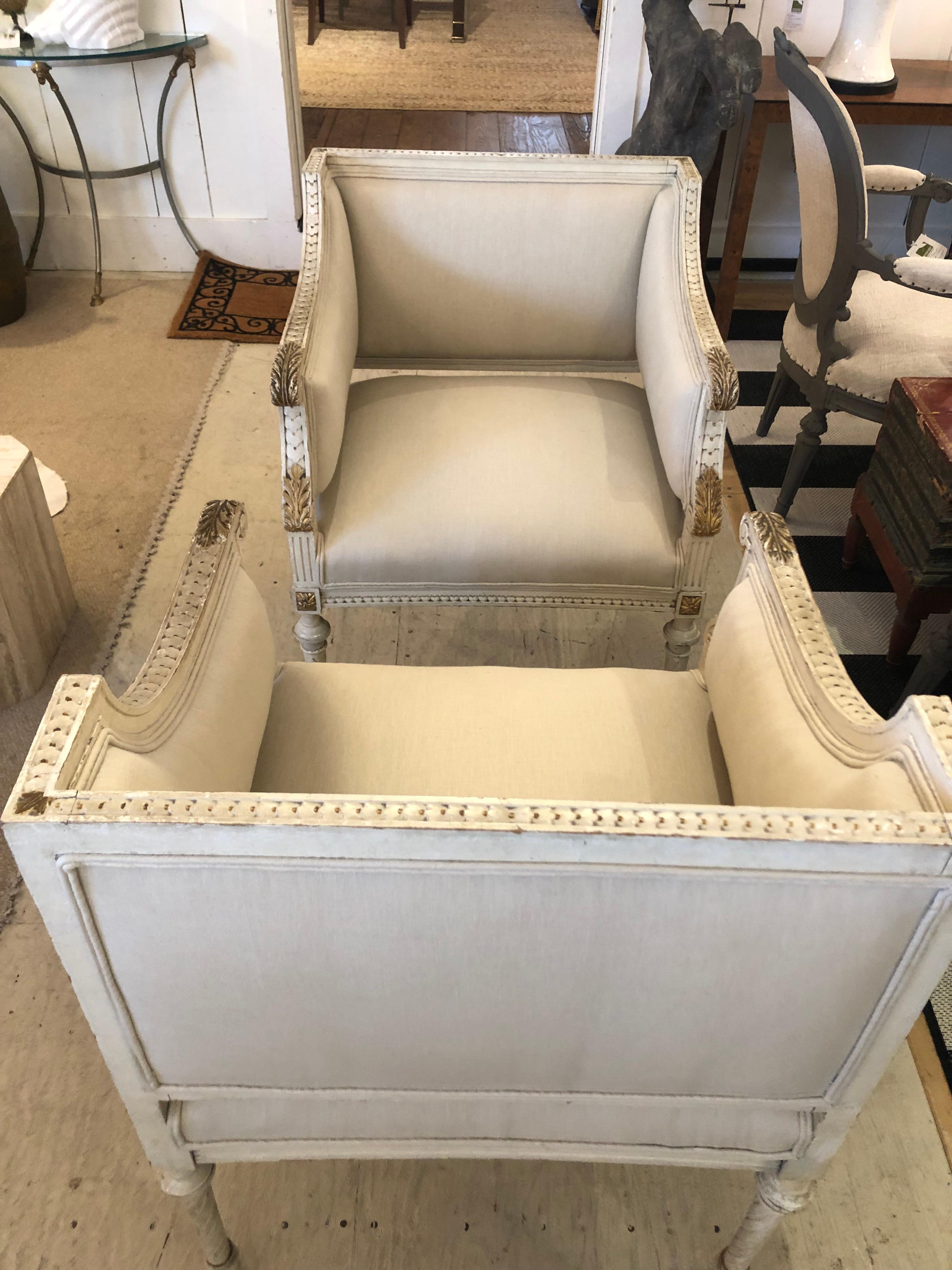 Linen Superb Pair of Paris Square Shaped Club Chairs For Sale