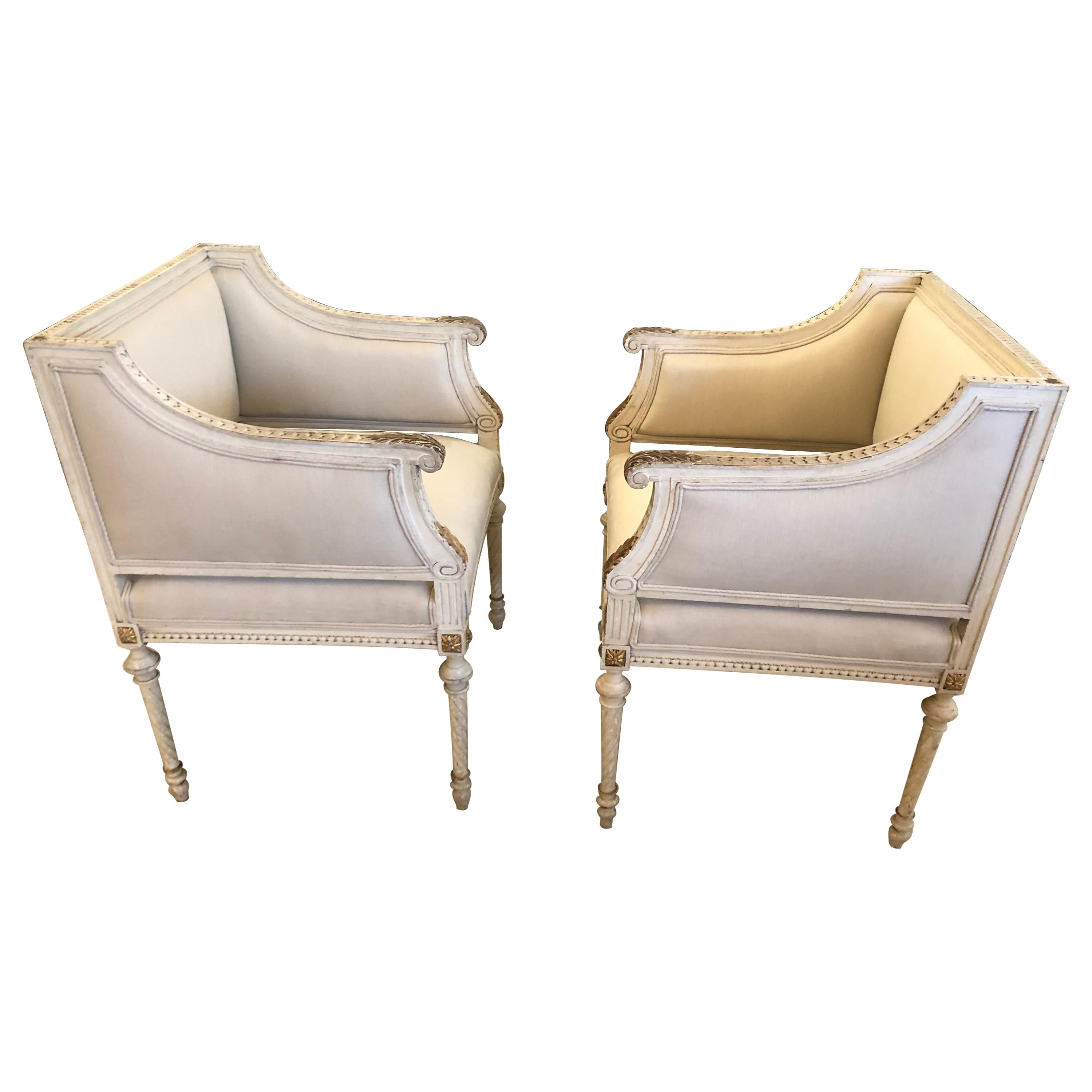 Superb Pair of Paris Square Shaped Club Chairs For Sale