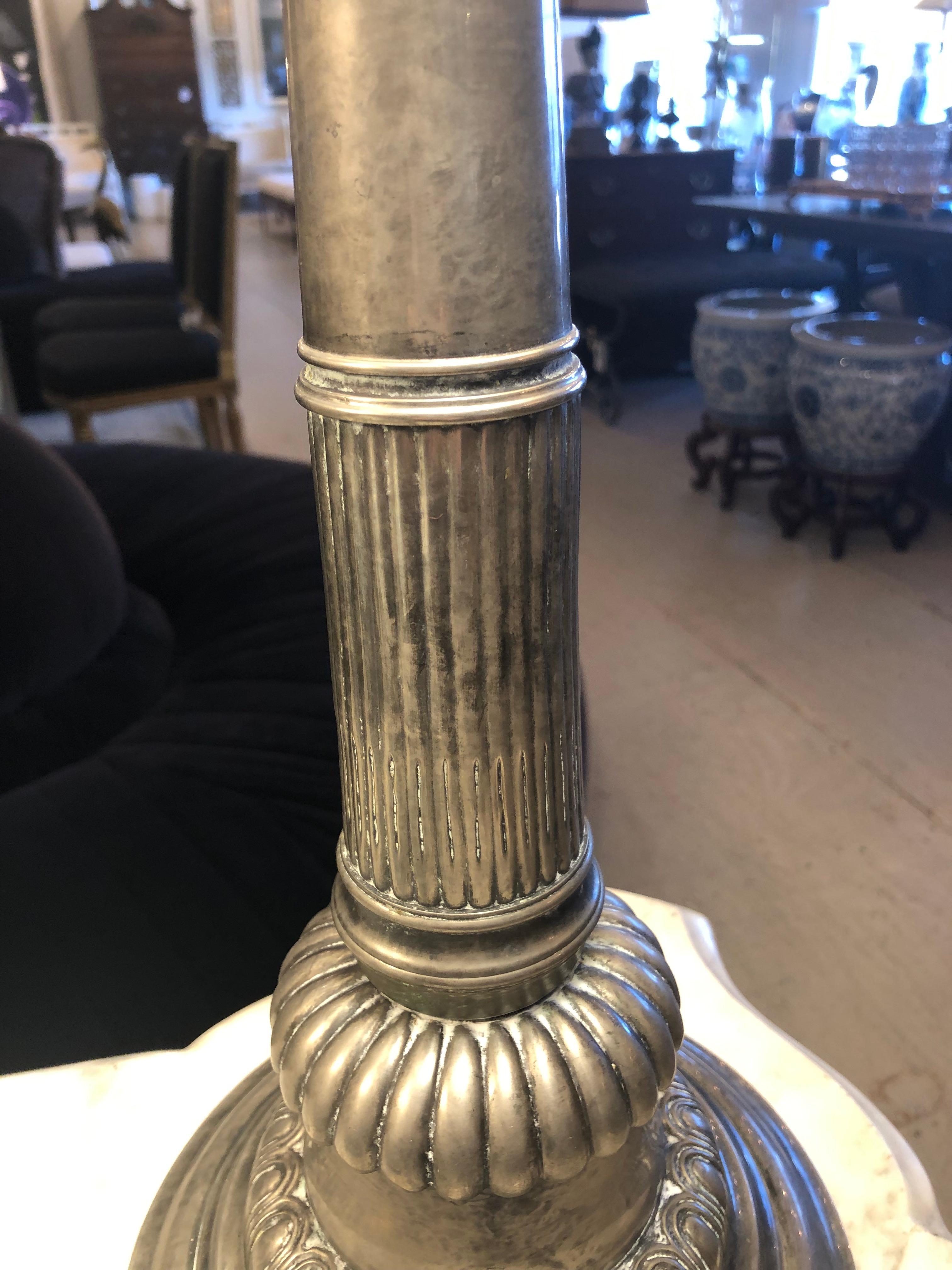 Superb Pair of Pewter Corinthian Column Neoclassical Table Lamps  For Sale 6