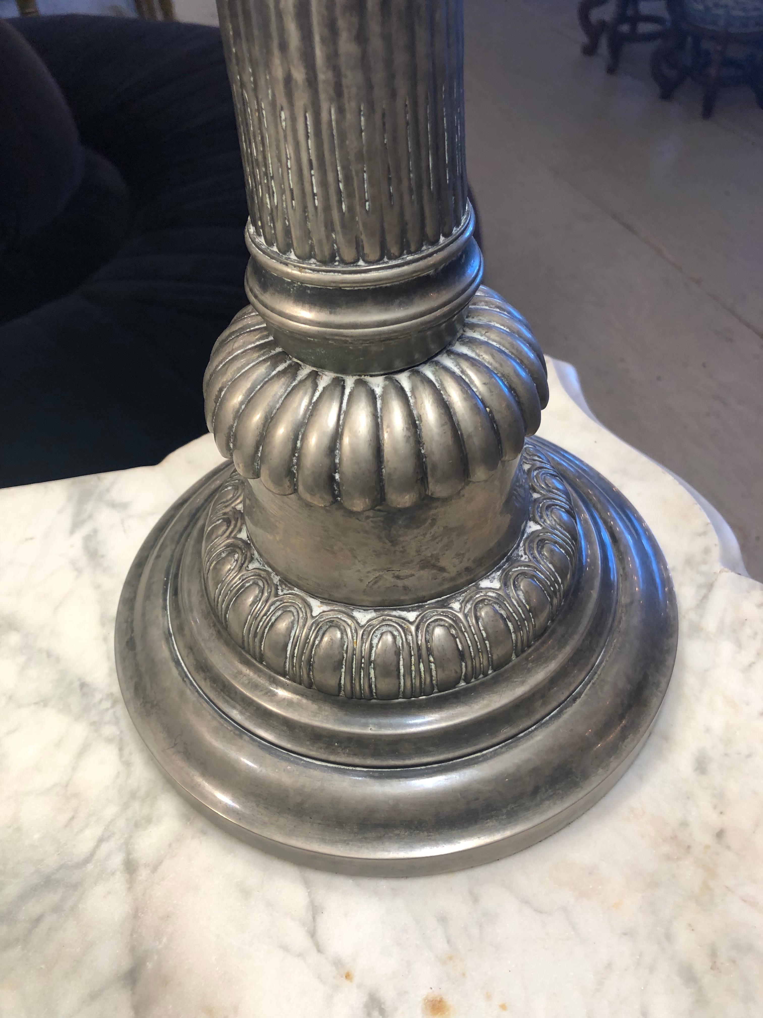 Superb Pair of Pewter Corinthian Column Neoclassical Table Lamps  For Sale 7
