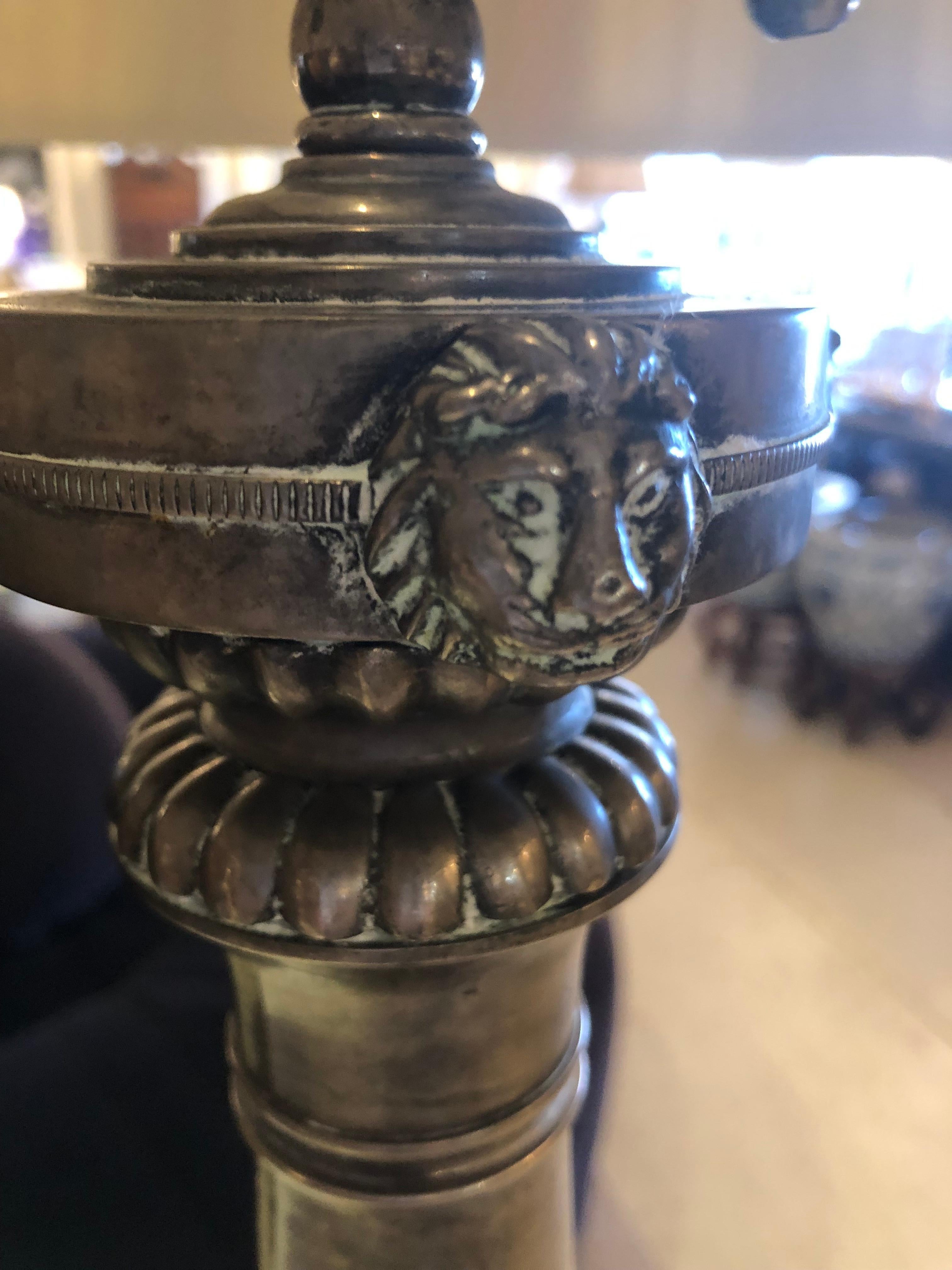 American Superb Pair of Pewter Corinthian Column Neoclassical Table Lamps  For Sale