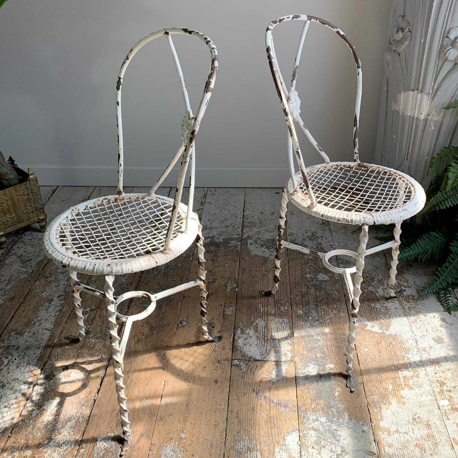 White Tri-Legged Regency Wrought Iron Chairs For Sale 8