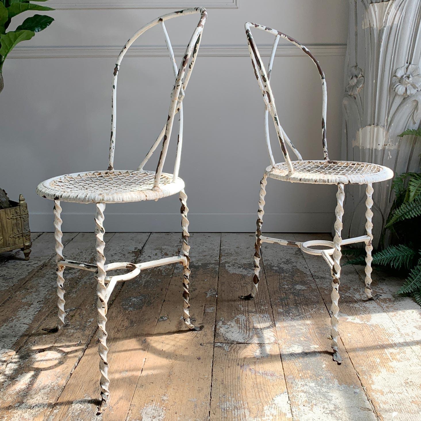 White Tri-Legged Regency Wrought Iron Chairs For Sale 9