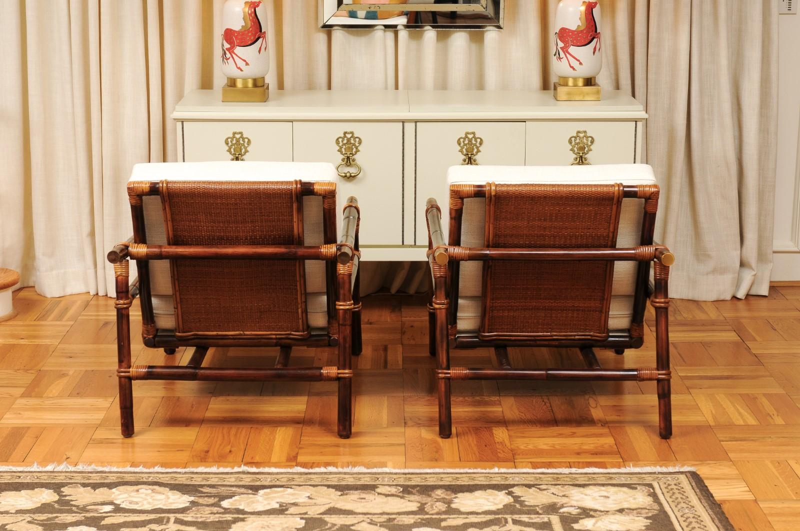 Superbe paire de fauteuils de salon en rotin, canne et laiton de John Wisner pour Ficks Reed en vente 3