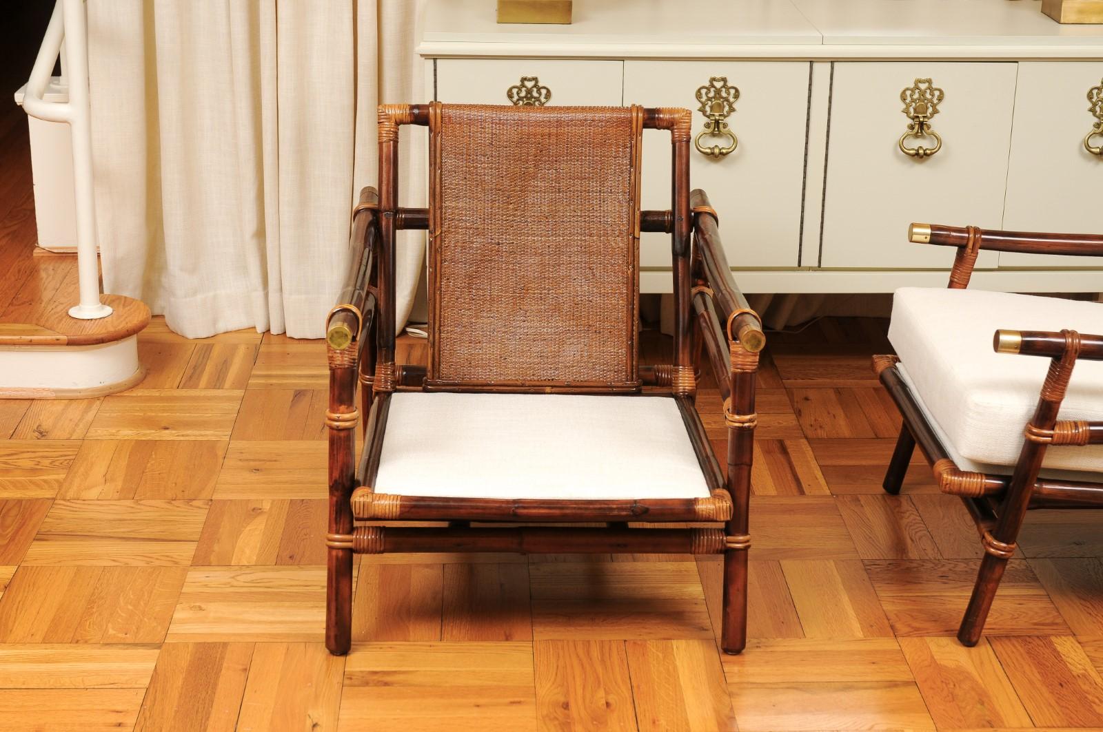 Superbe paire de fauteuils de salon en rotin, canne et laiton de John Wisner pour Ficks Reed en vente 7