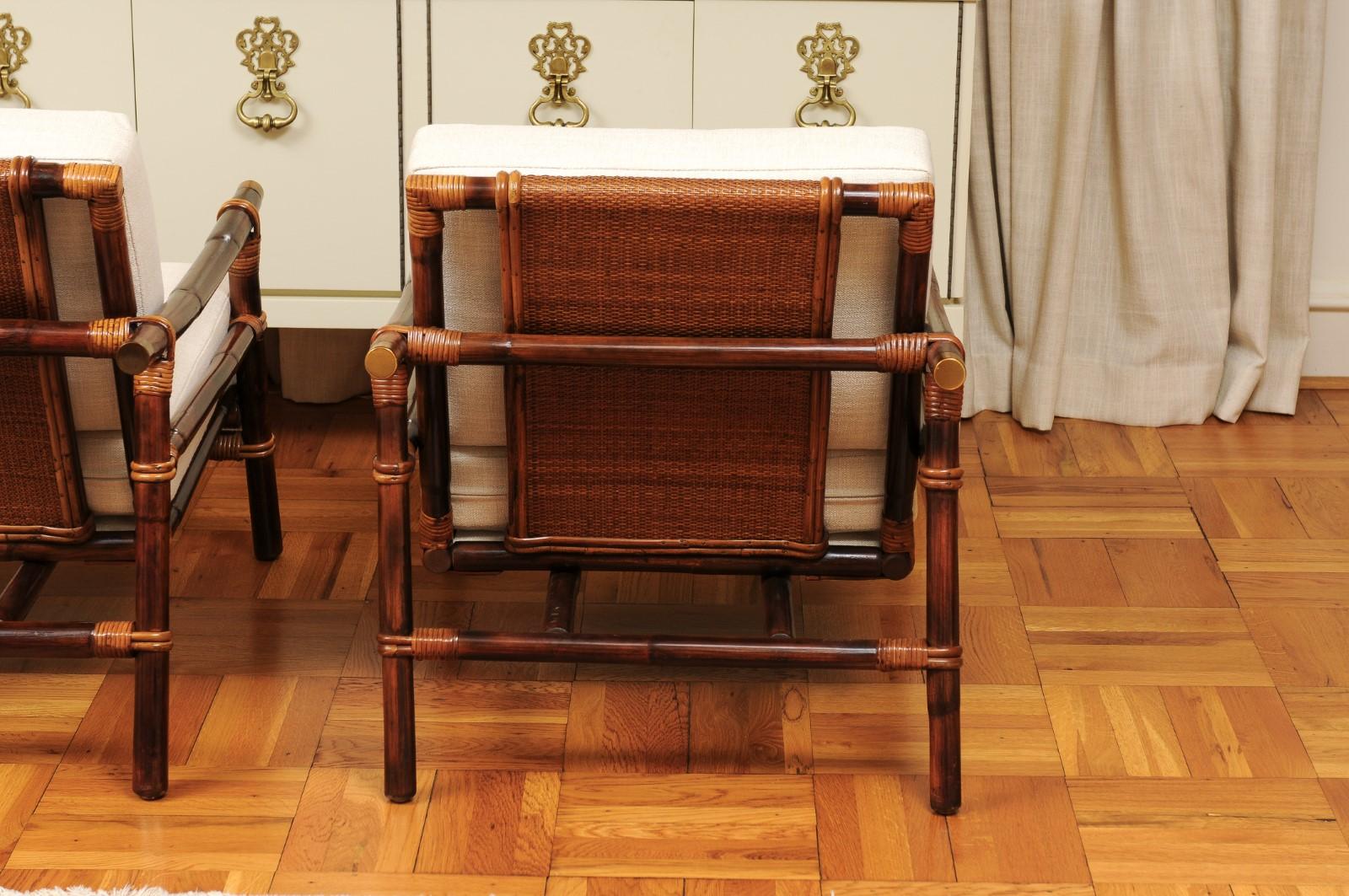Superbe paire de fauteuils de salon en rotin, canne et laiton de John Wisner pour Ficks Reed en vente 8