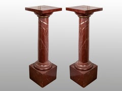 Superb Pair of Red Griotte Marble Columns, Pedestals, 20th Century, France