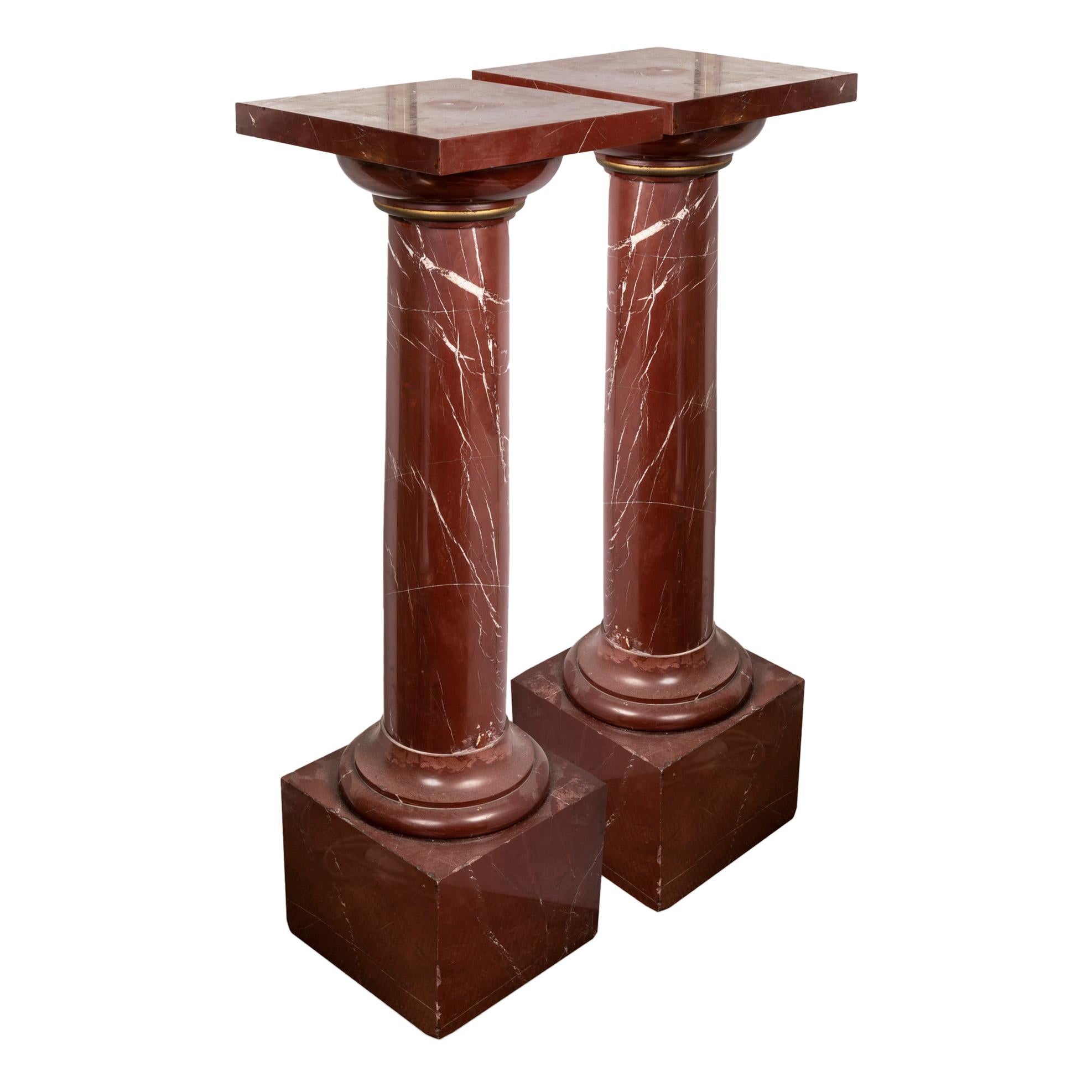 Superb Pair of Red Griotte Marble Columns, Pedestals, 20th Century, France For Sale