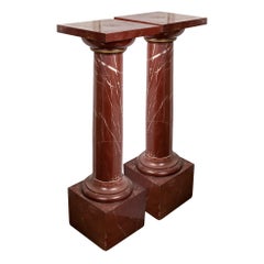 Superb Pair of Red Griotte Marble Columns, Pedestals, 20th Century, France