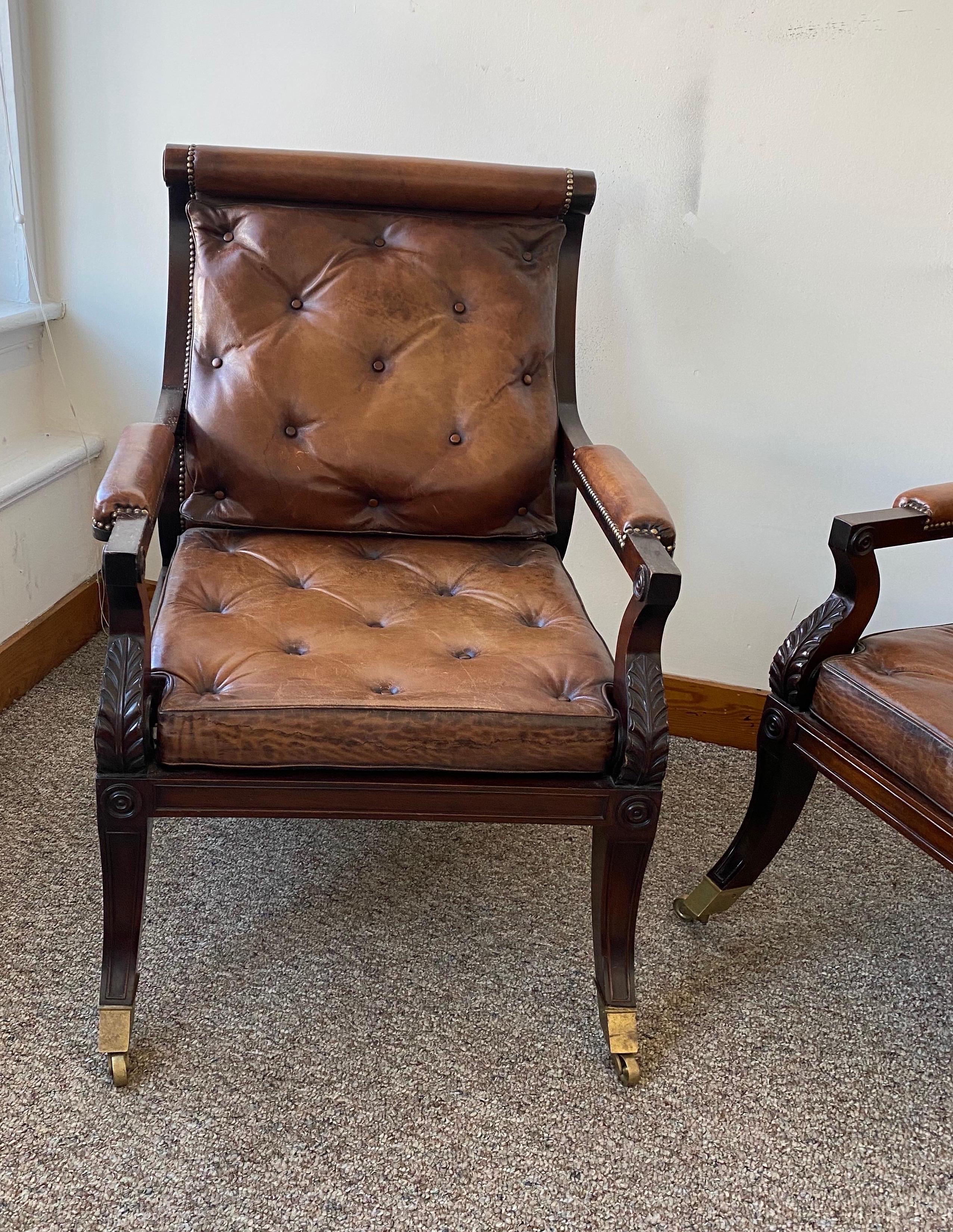 Superb Pair of Regency Style Mahogany and Leather Library Chairs, after Gillows 2