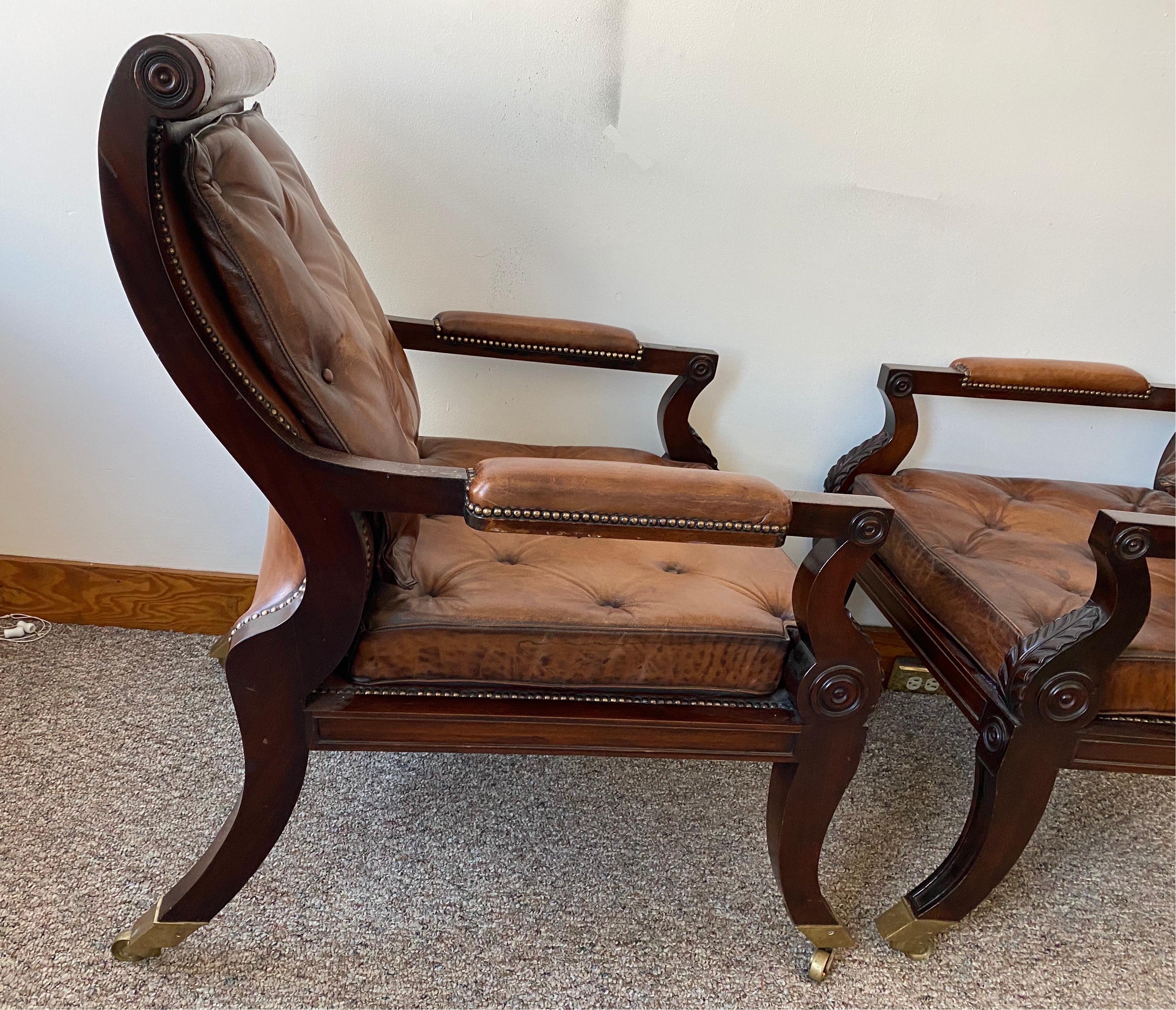 Superb Pair of Regency Style Mahogany and Leather Library Chairs, after Gillows 3