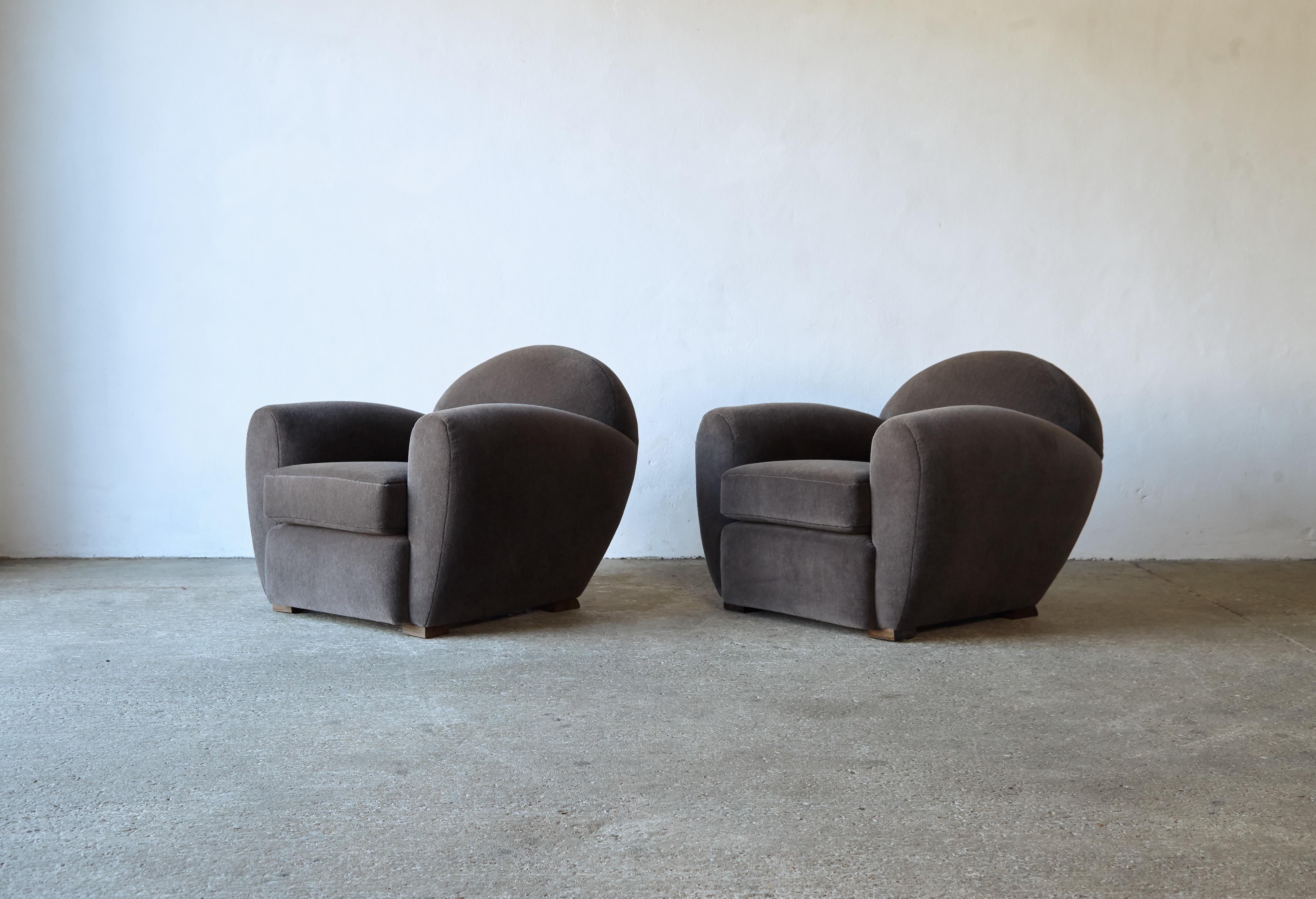 British Superb Pair of Round Club Chairs, Upholstered in Pure Alpaca