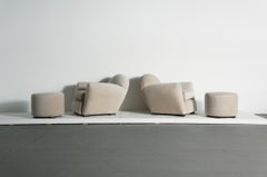 Superb Pair of Round Leaning Club Chairs and Ottomans in Alpaca