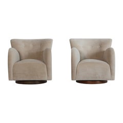 Superb Pair of Swivel Lounge Chairs, Upholstered in COM