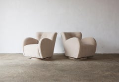 Superb Pair of Swivel Lounge Chairs, Upholstered in Pure Alpaca