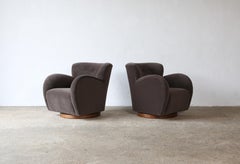 Superb Pair of Swivel Lounge Chairs, Upholstered in Pure Alpaca