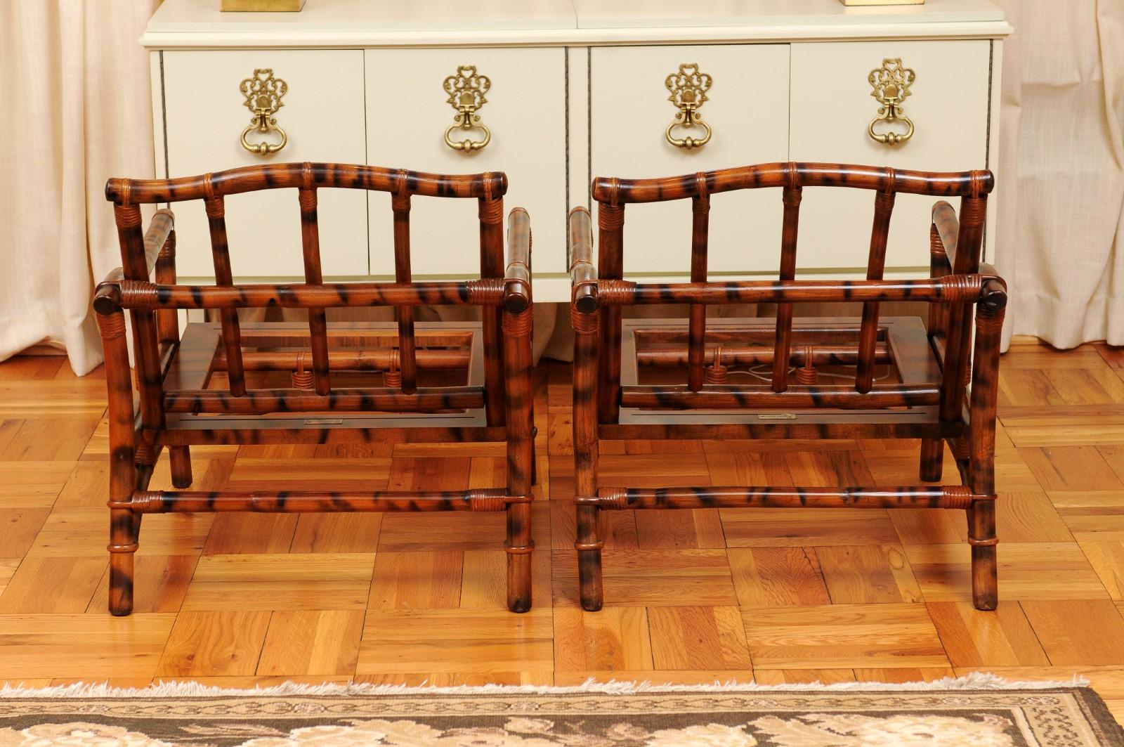 Superbe paire de fauteuils pagodes façon écailles de John Wisner pour Ficks Reed en vente 3