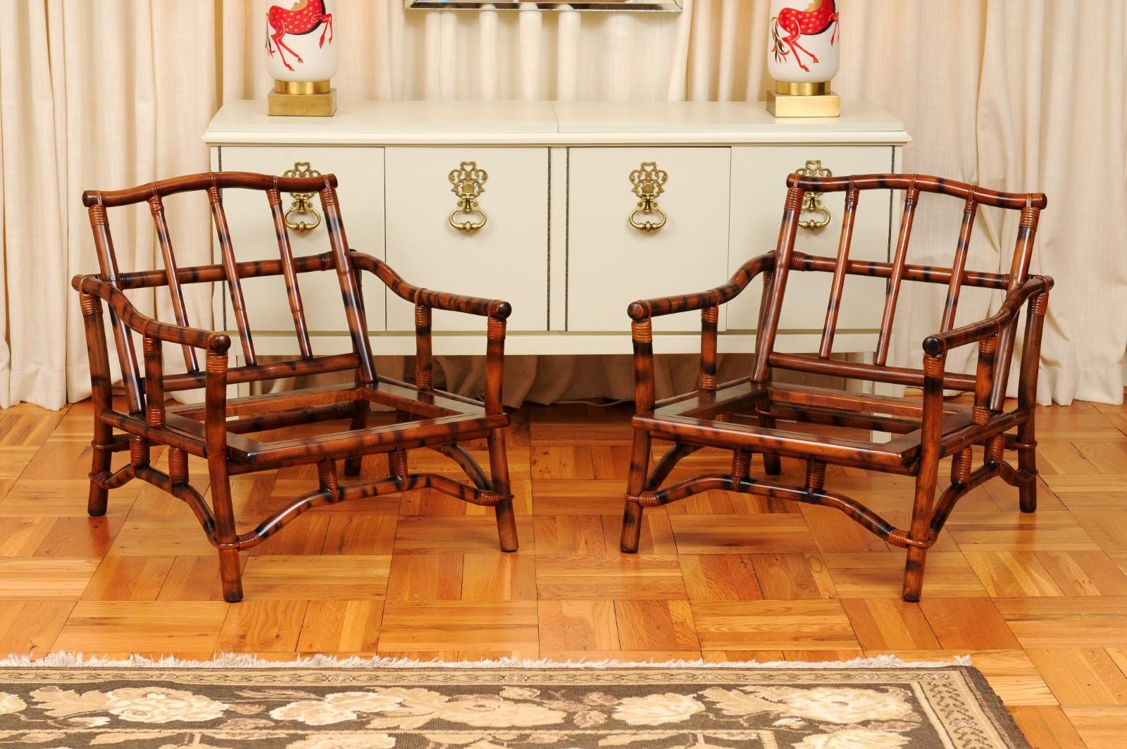 Superb Pair of Tortoiseshell Pagoda Loungers by John Wisner for Ficks Reed For Sale 10