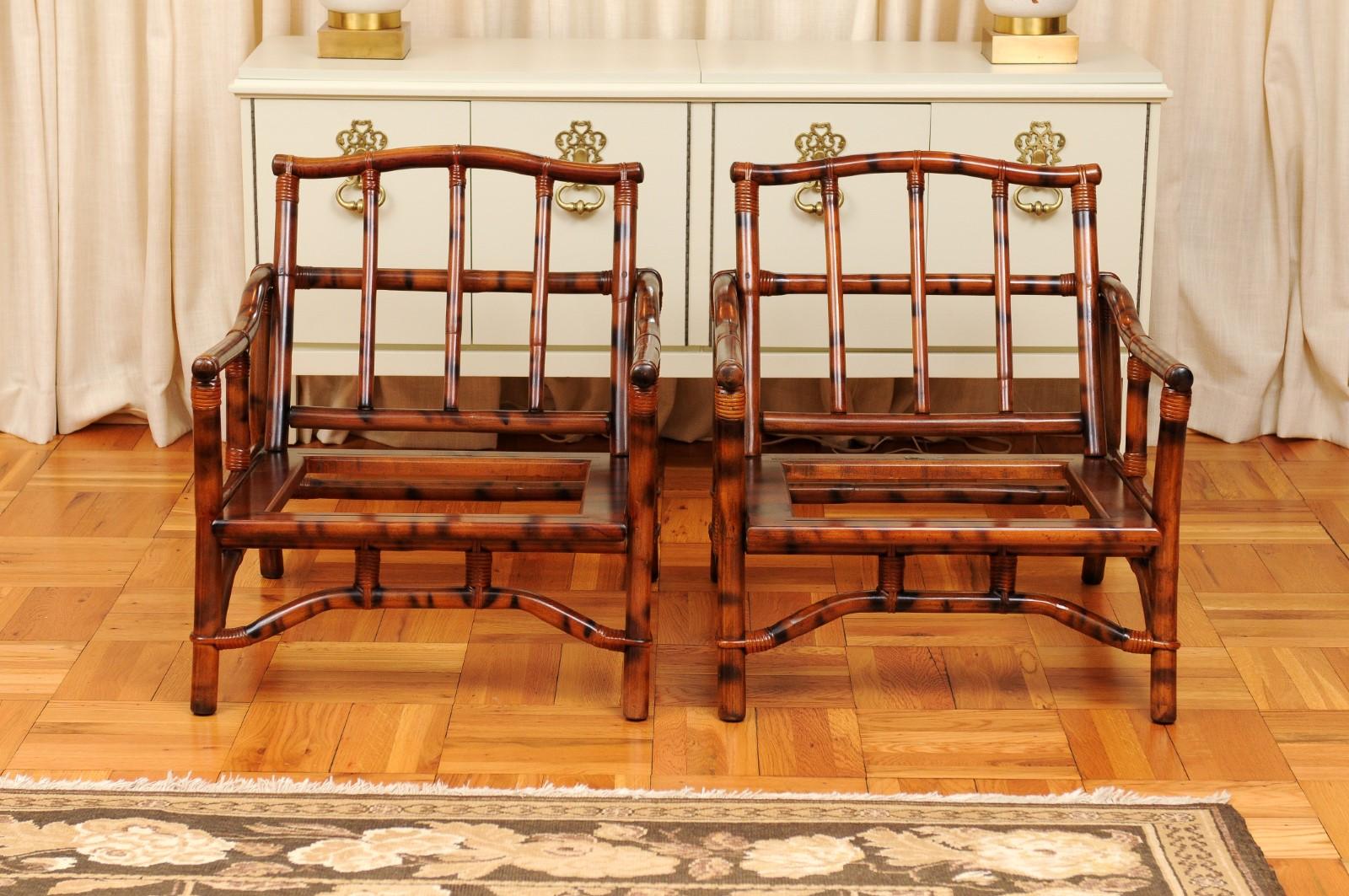 North American Superb Pair of Tortoiseshell Pagoda Loungers by John Wisner for Ficks Reed For Sale