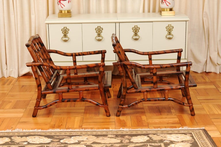 Superb Pair of Tortoiseshell Pagoda Loungers by John Wisner for Ficks Reed For Sale 1
