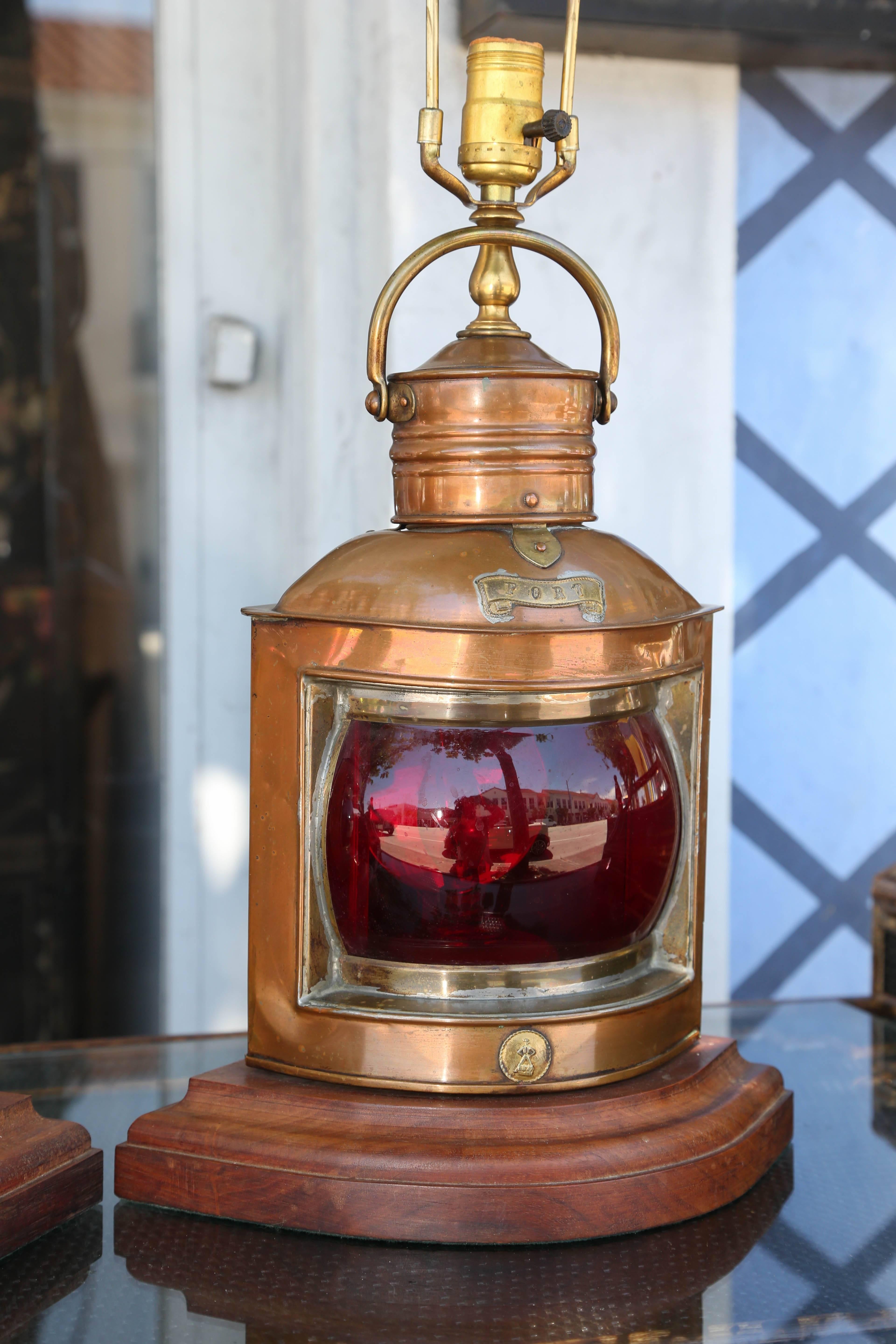 American Superb Pair of Vintage Copper Ship Light Lamps
