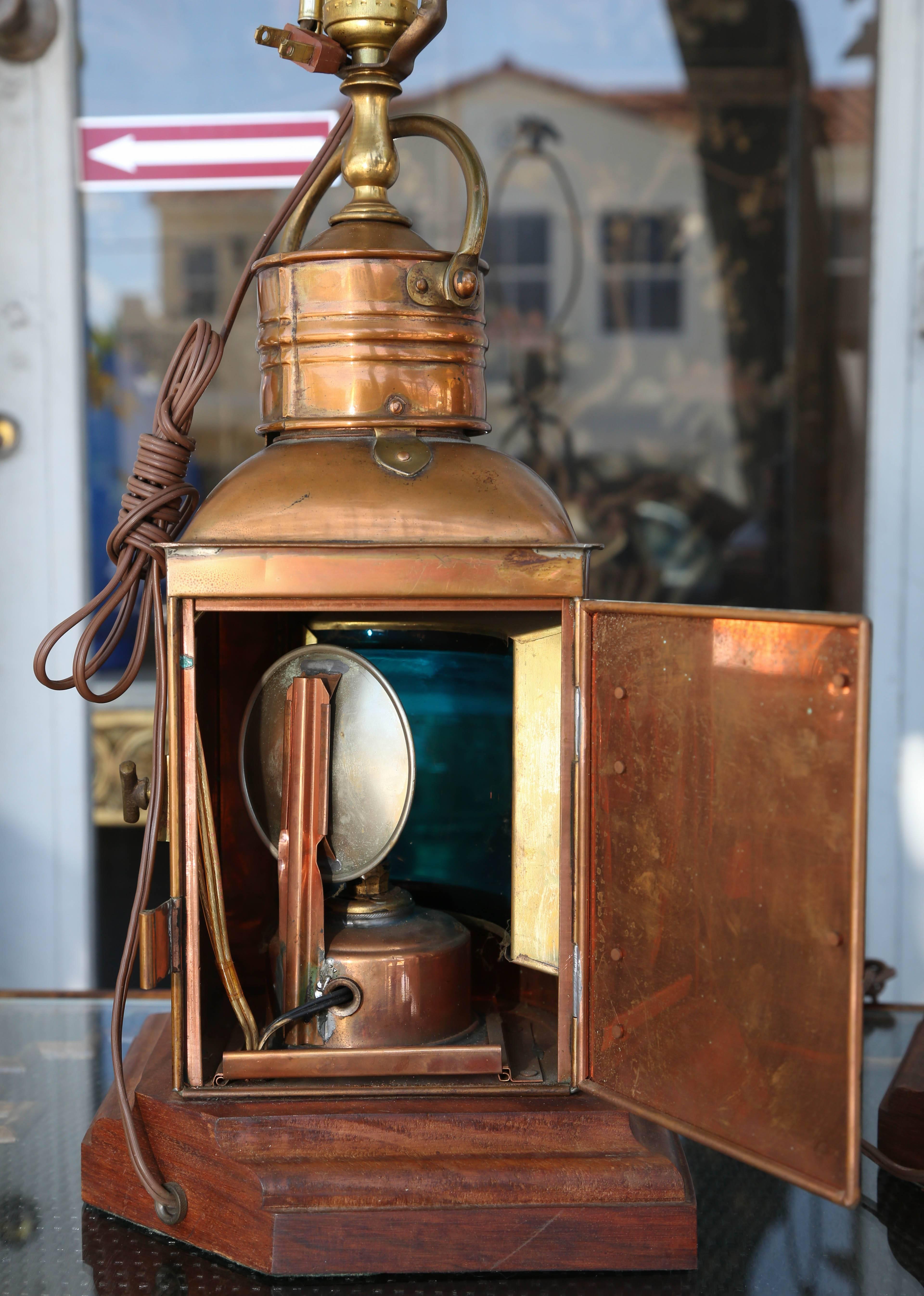 Superb Pair of Vintage Copper Ship Light Lamps 1